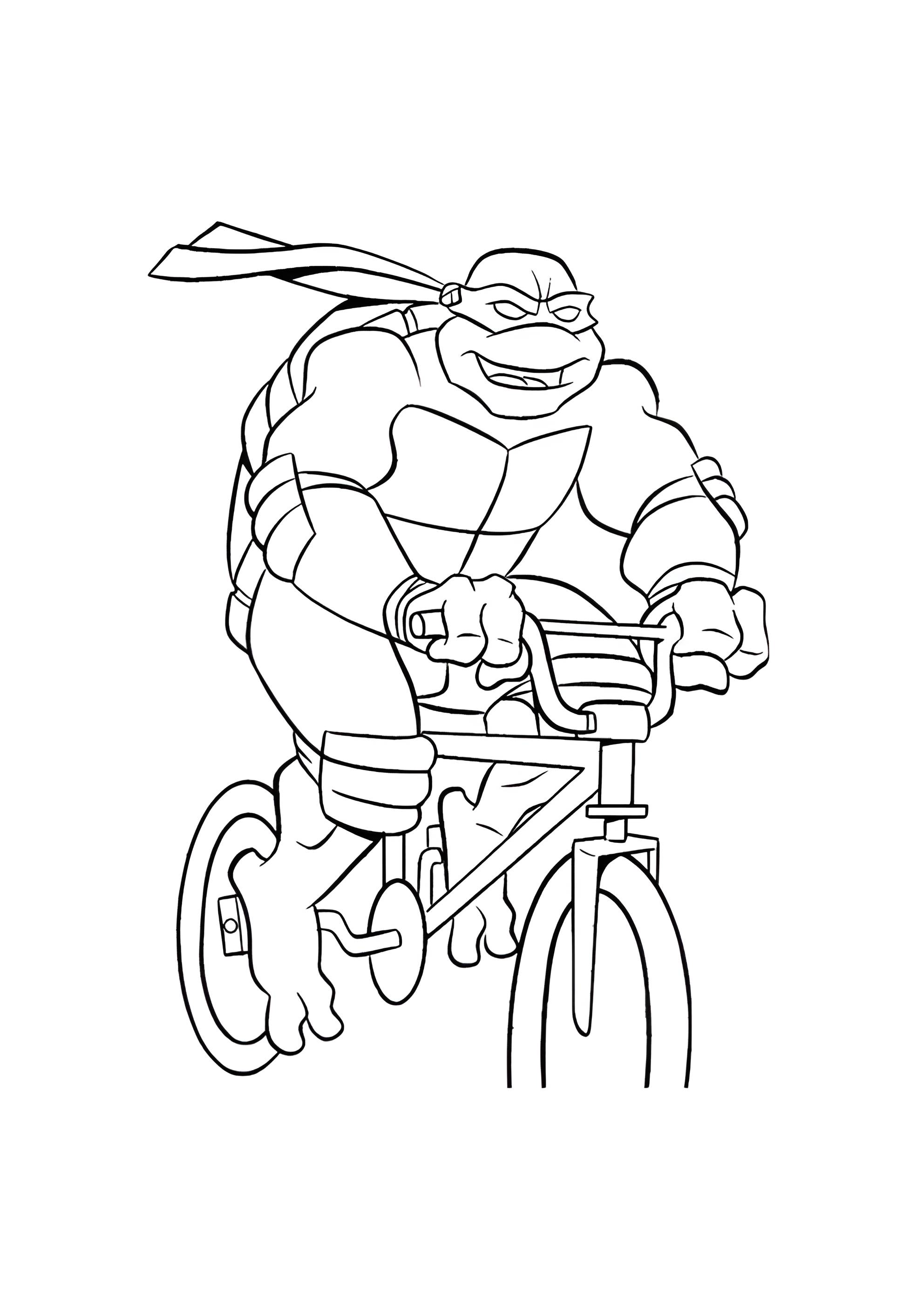 Раскраска Черепашка-Ниндзя на велосипеде