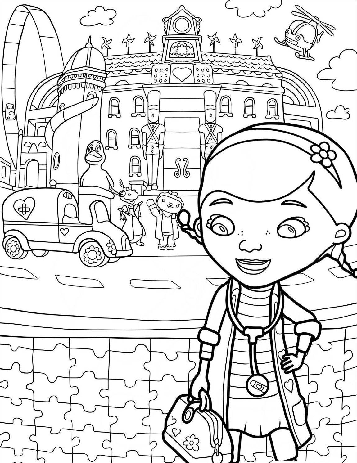 Раскраска Доктор Плюшева в МакСтаффинсвилле