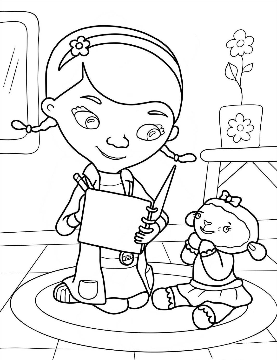 Раскраска Доктор Плюшева выписывает рецепт для Лэмби