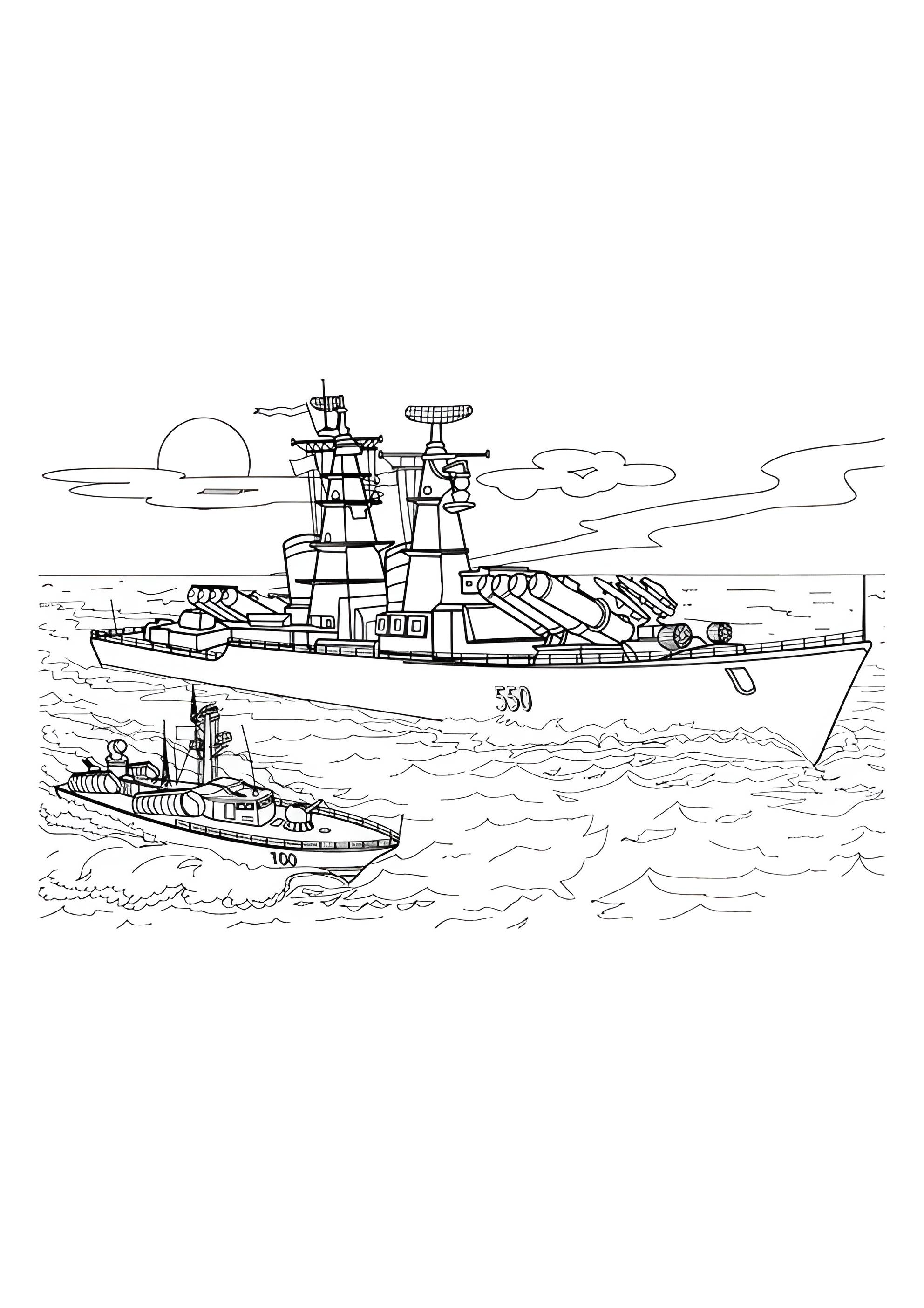 Раскраска Два военных корабля