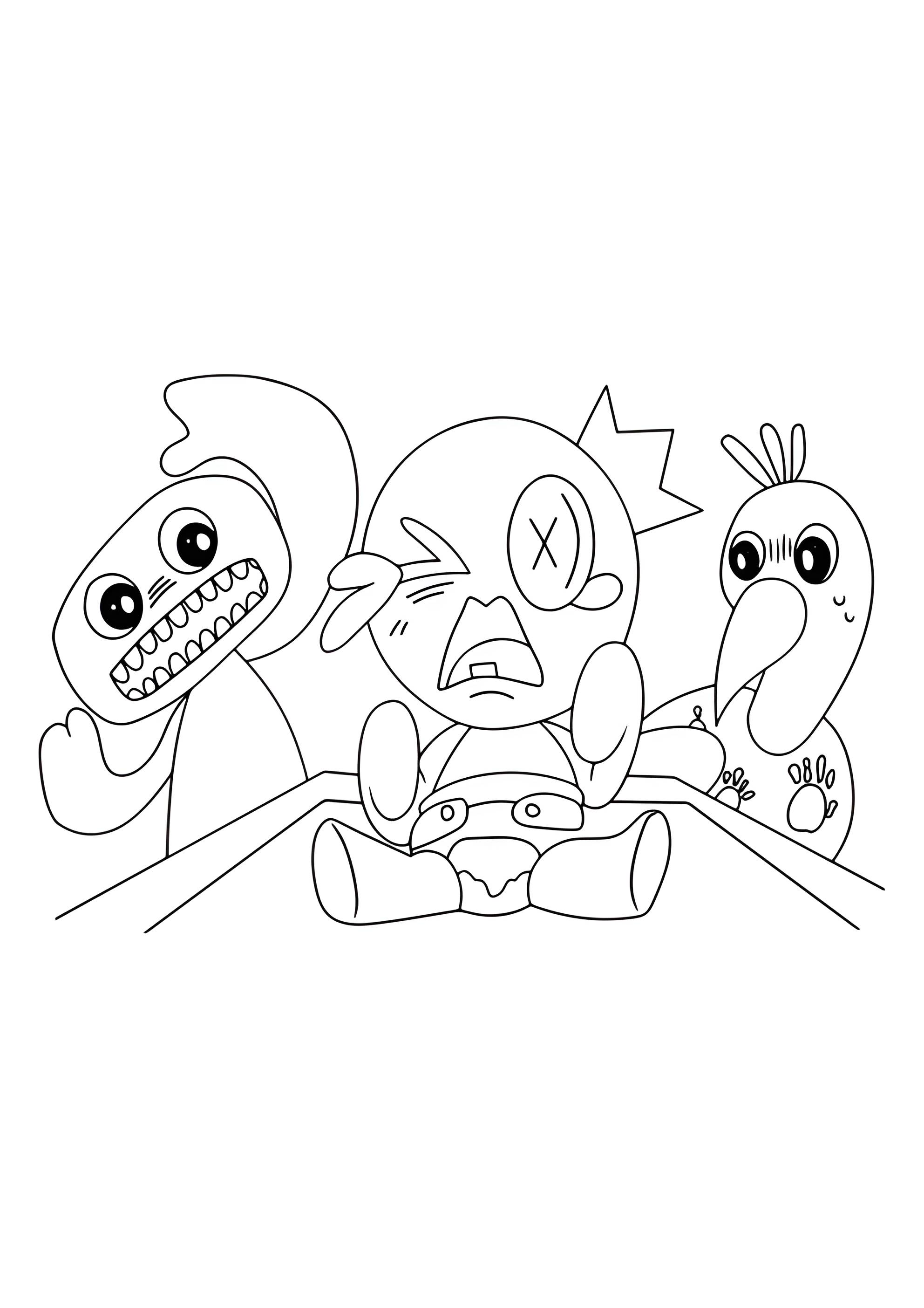 Раскраска Герои сада Банбан и Синий радужный друг