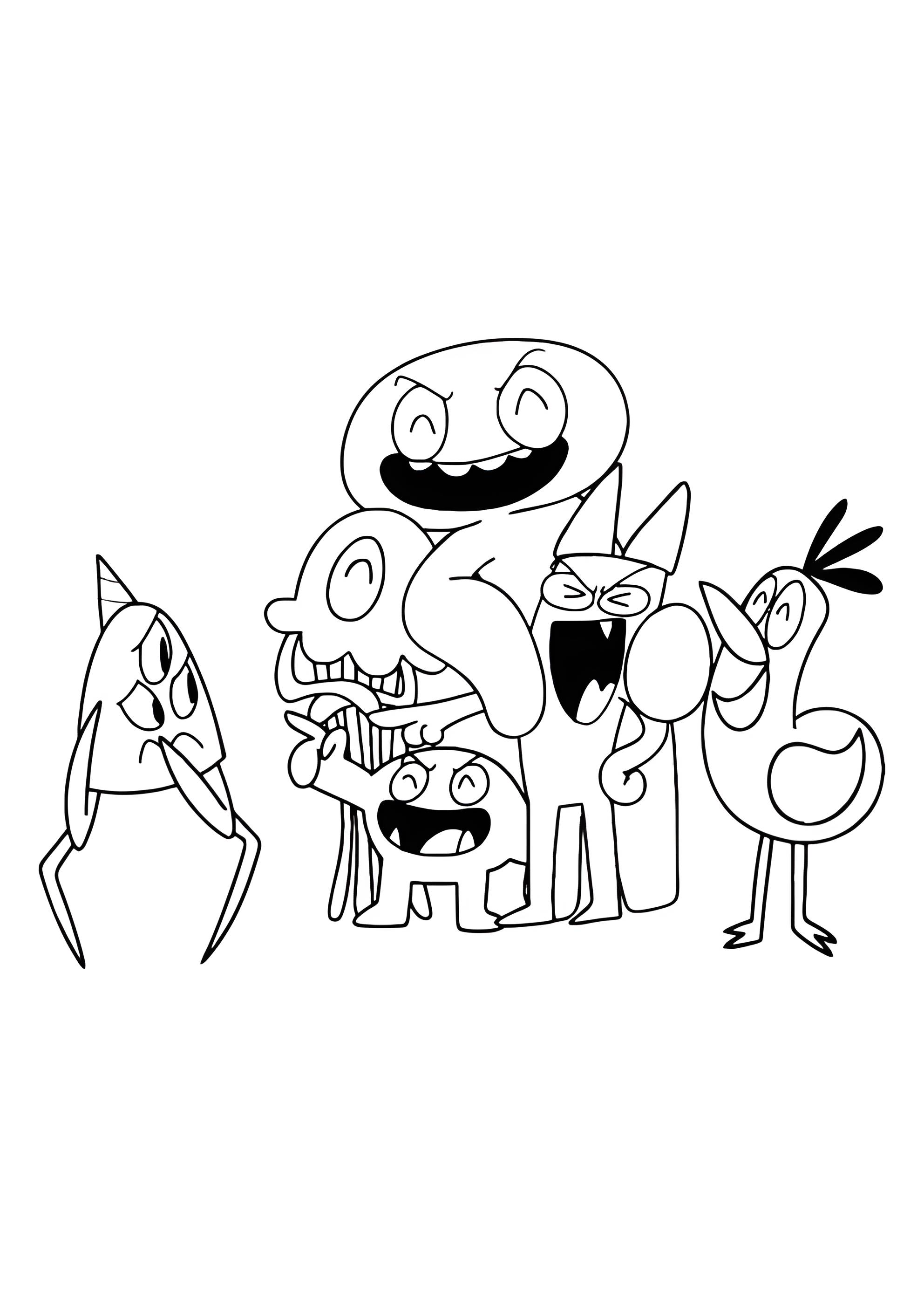 Раскраска Герои сада Банбан смеются над Набнабом