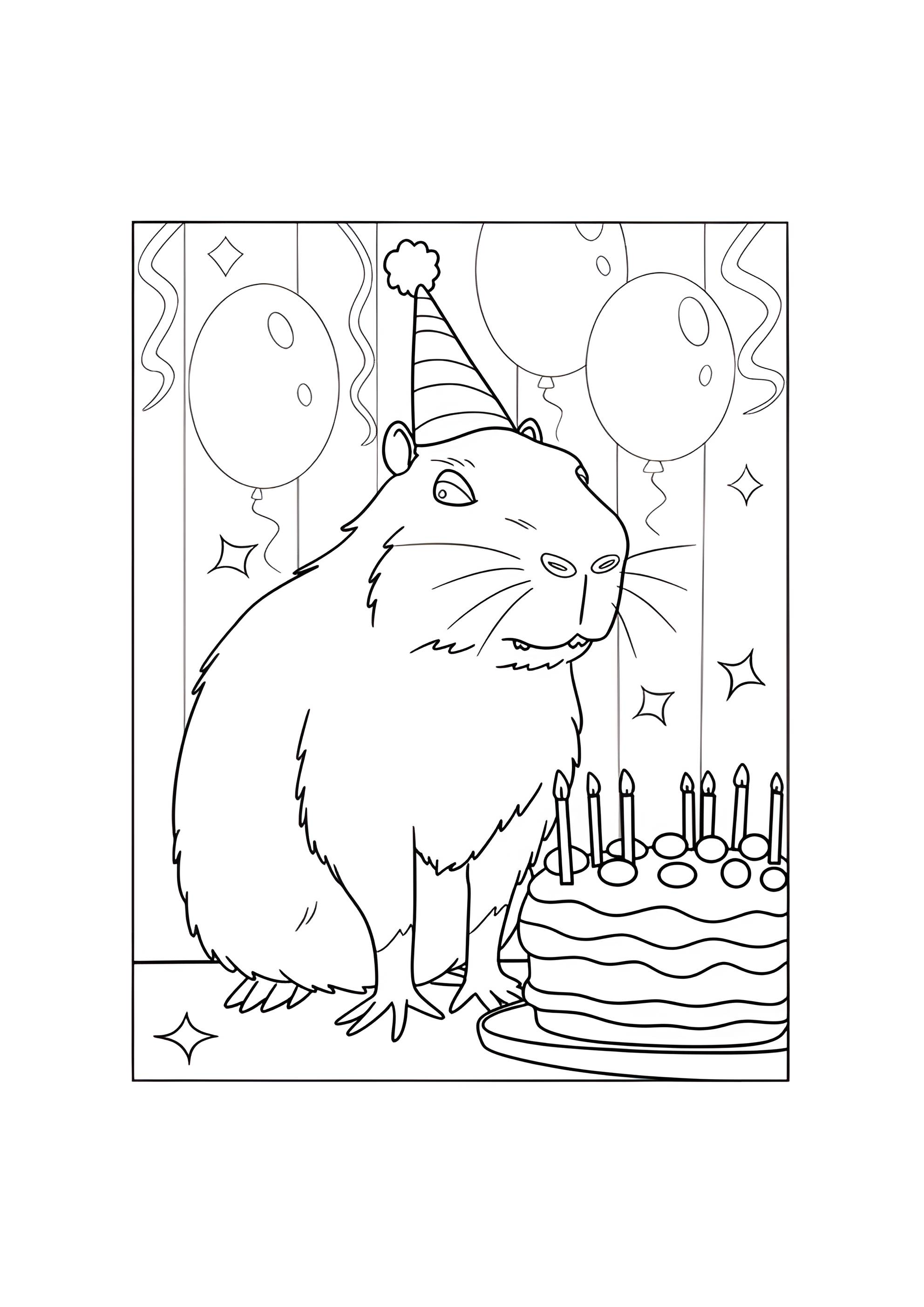 Раскраска Капибара на День рождения