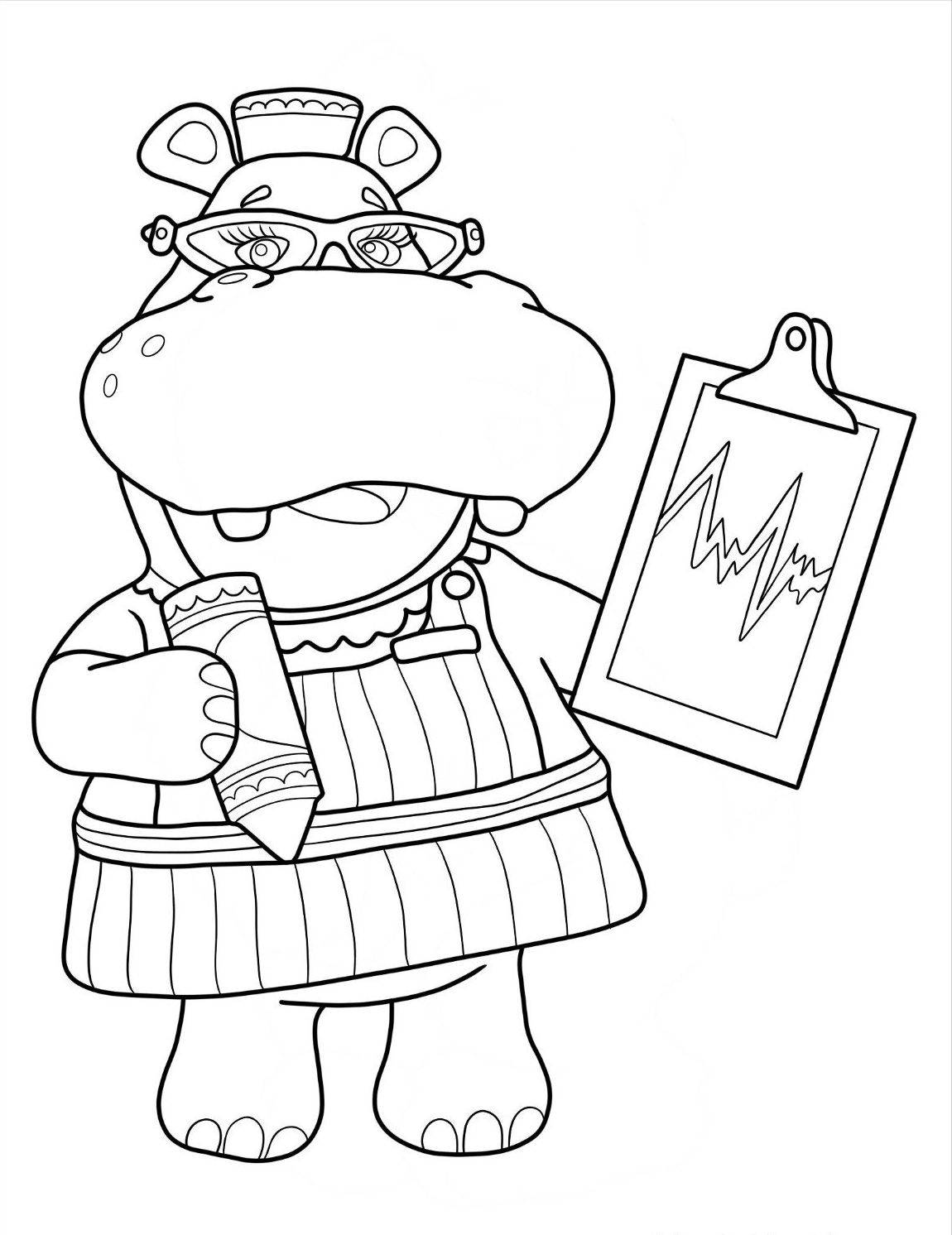 Раскраска Медсестра Халли держит планшет и мелок