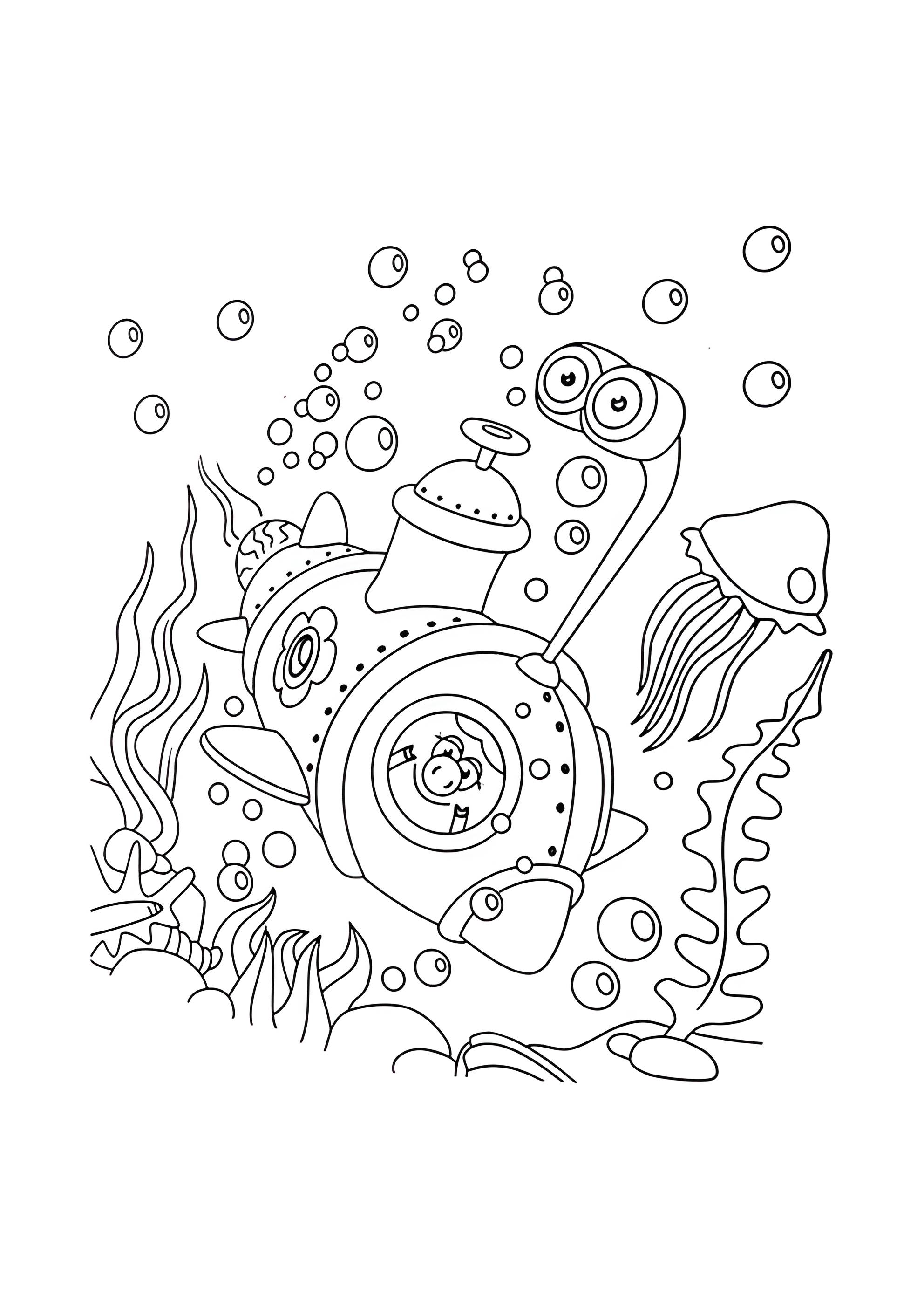 Раскраска Нюша в подводной лодке