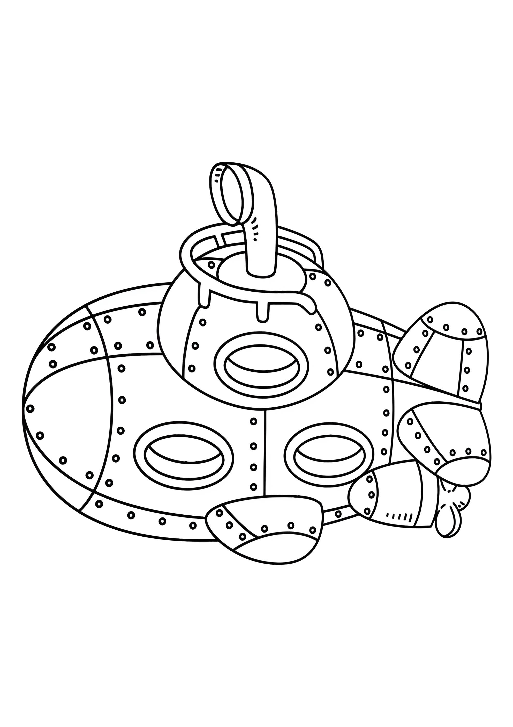 Раскраска Подводная лодка с заклёпками