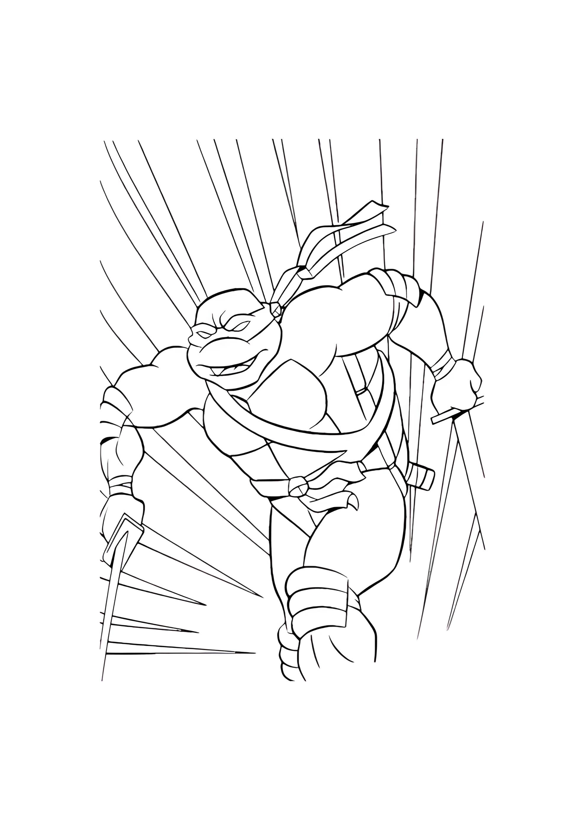 Раскраска Рафаэль бежит с кинжалами