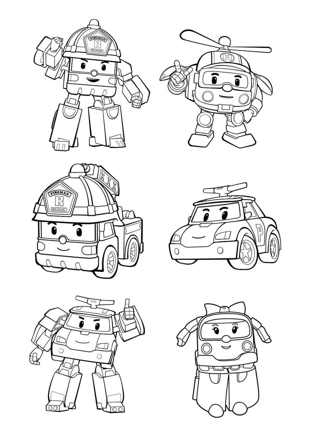 Раскраска Робокар Поли персонажи