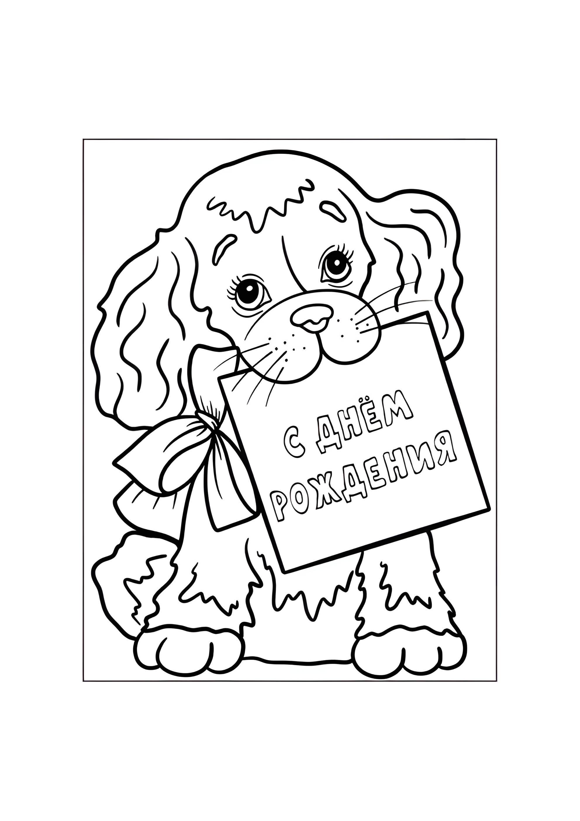 Раскраска Щенок С днём рождения