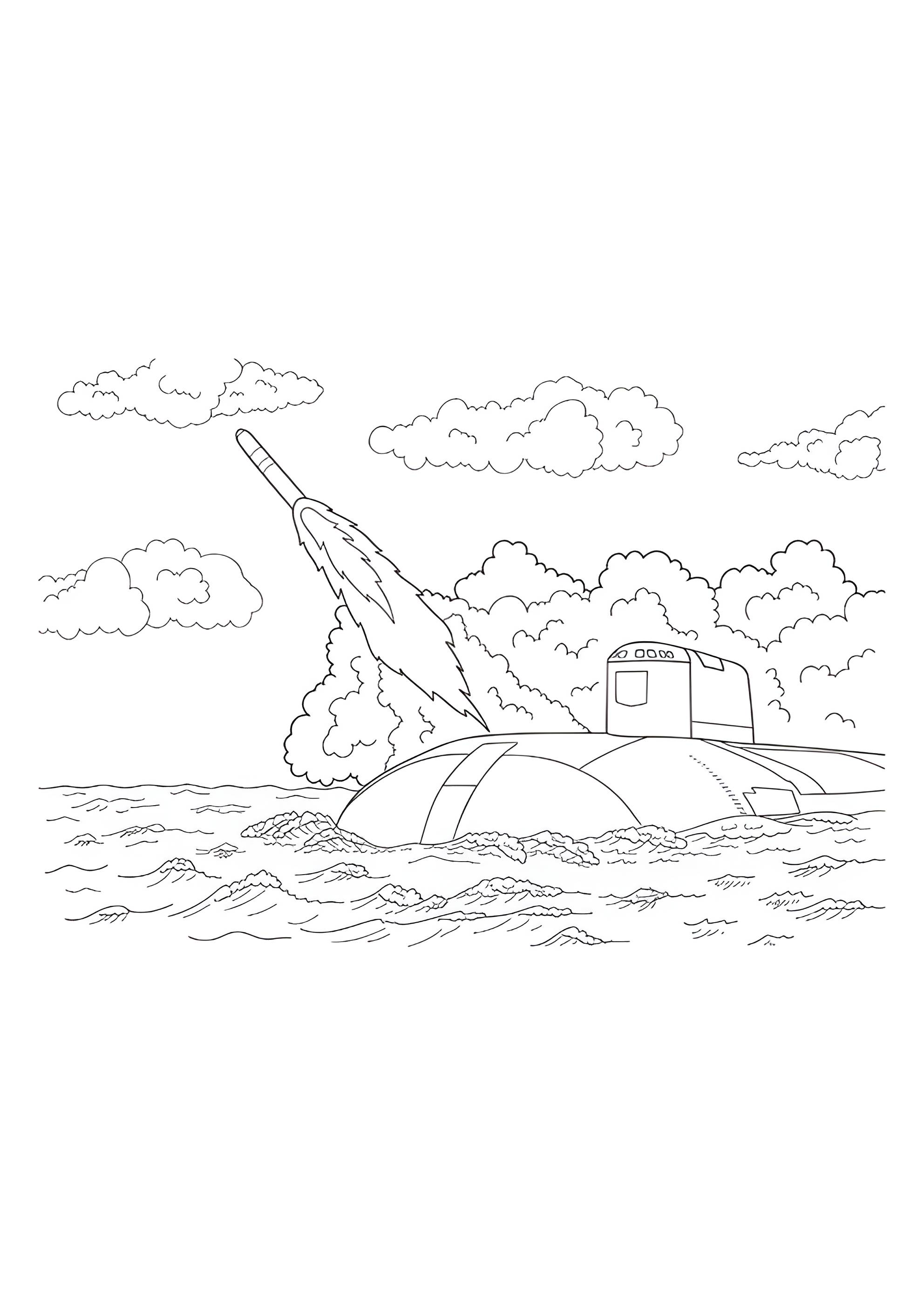 Раскраска Современная подводная лодка запускает ракету