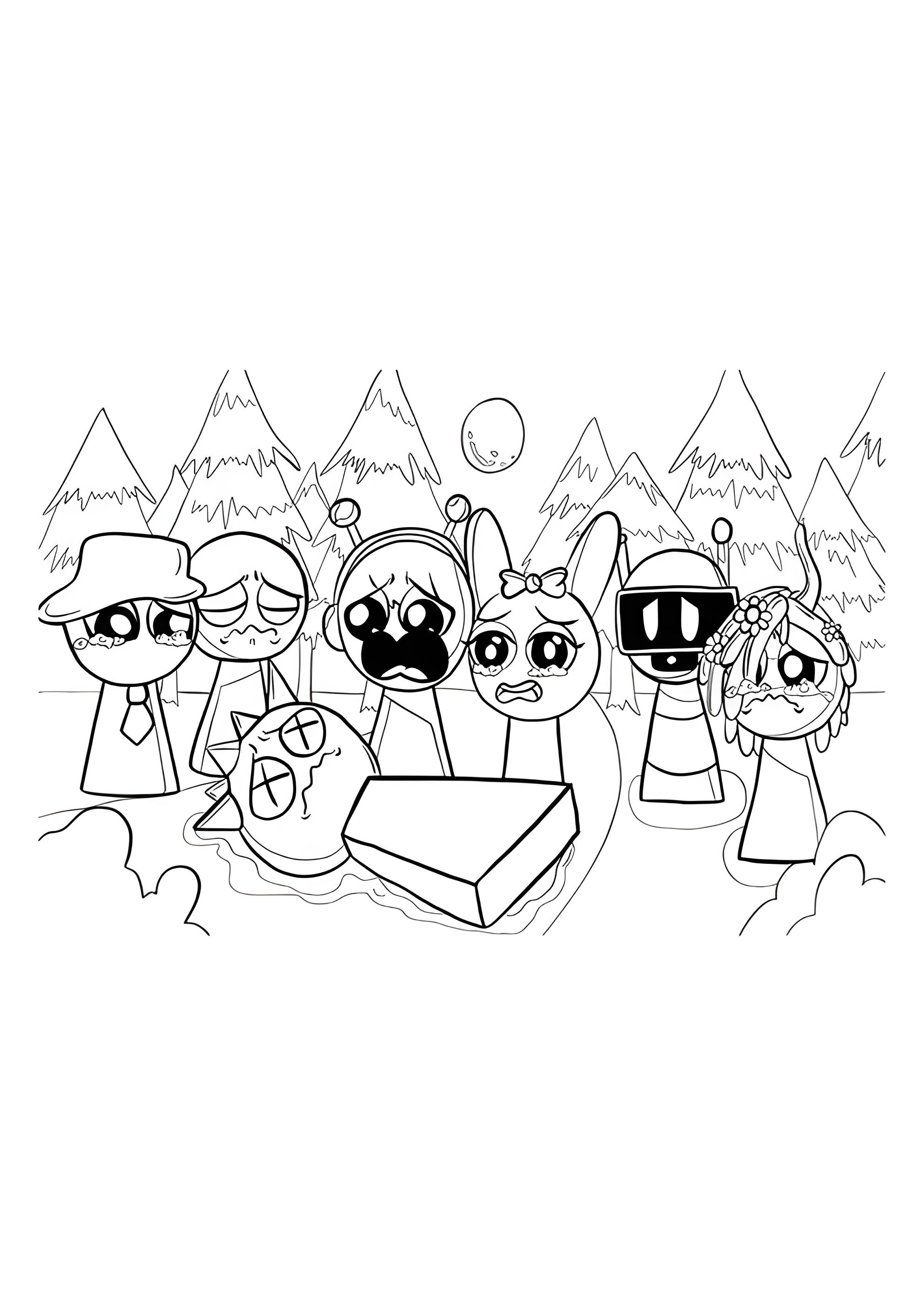 Раскраска Спрунки плачут