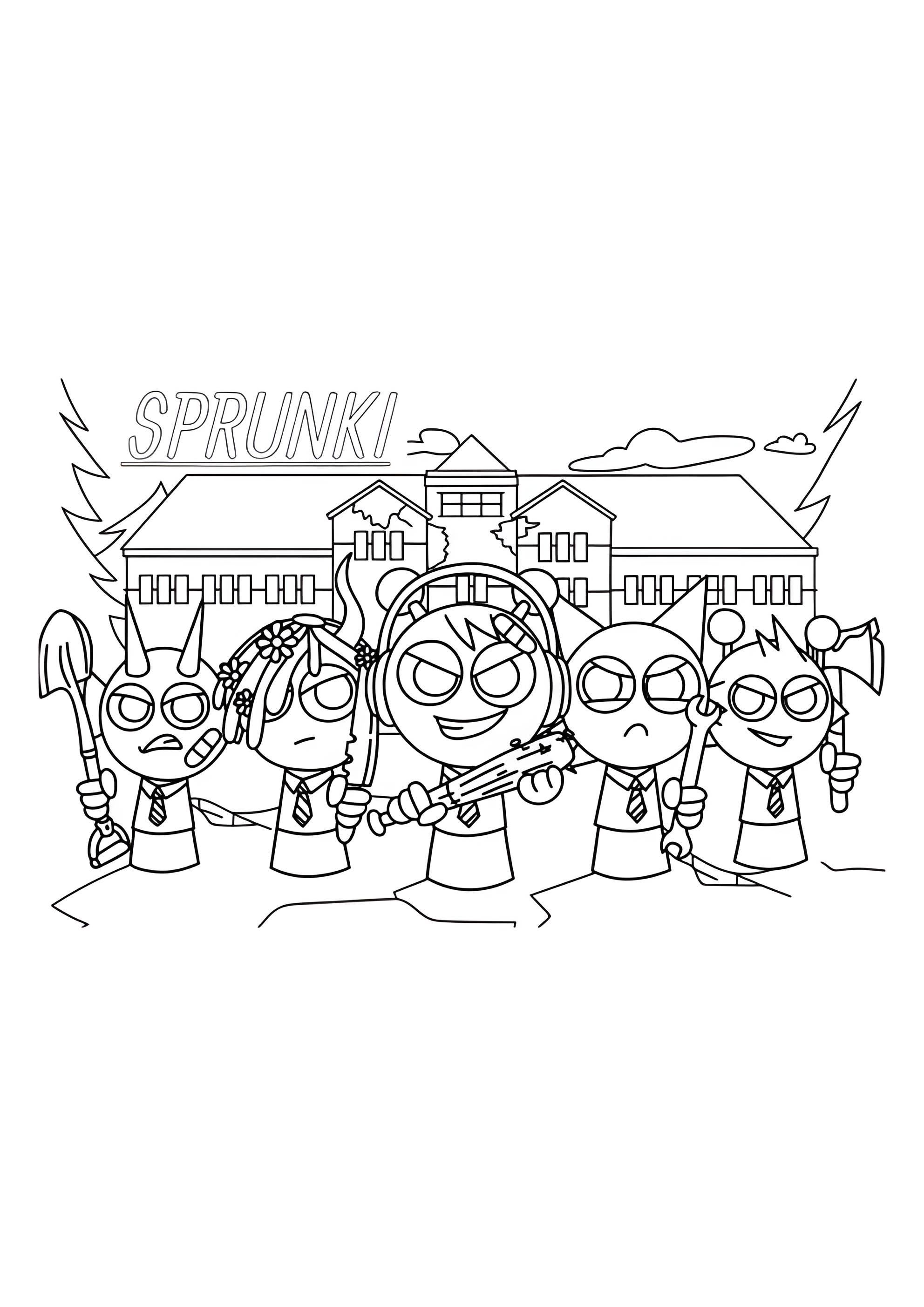 Раскраска Спрунки с оружием