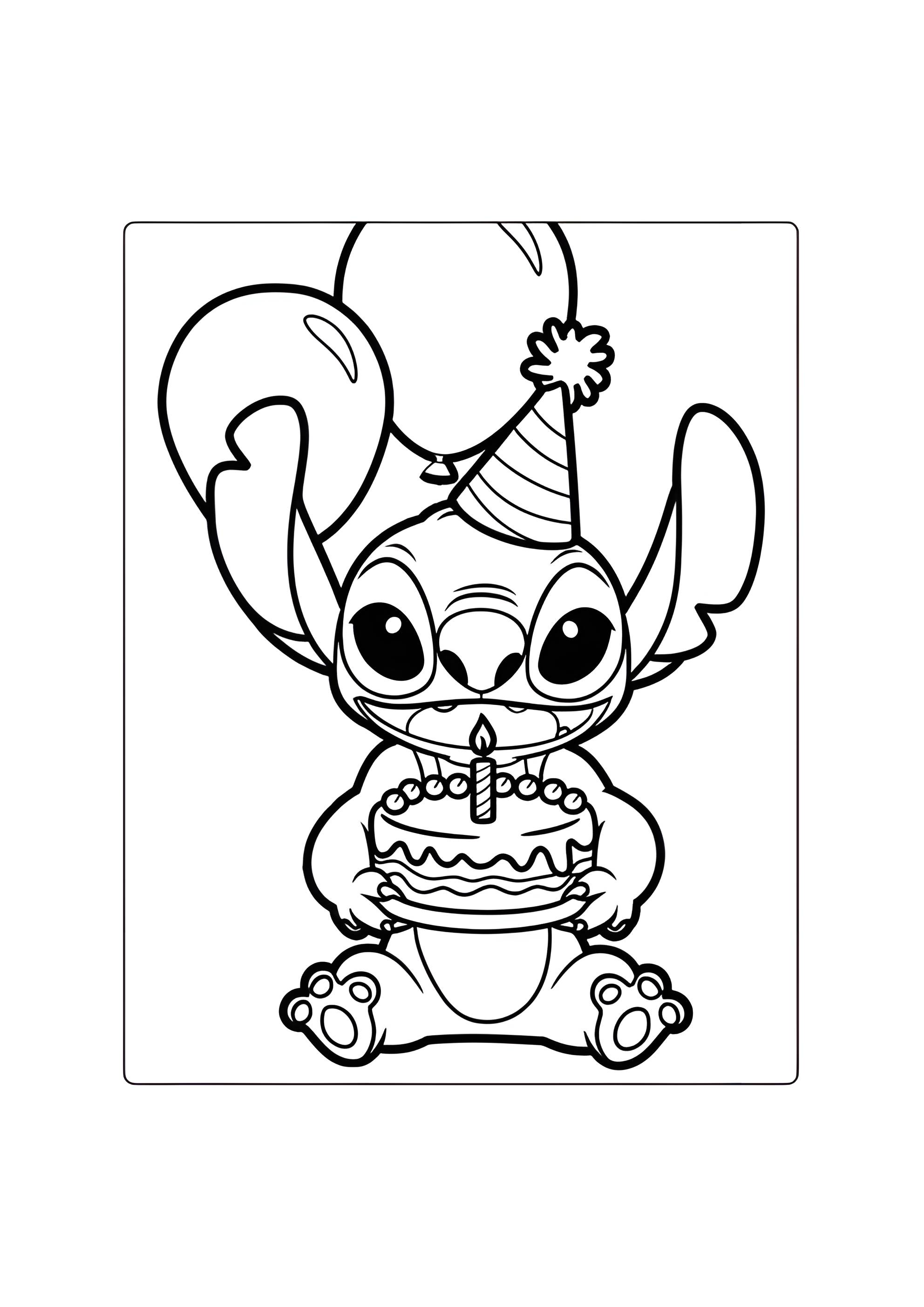 Раскраска Стич на день рождения