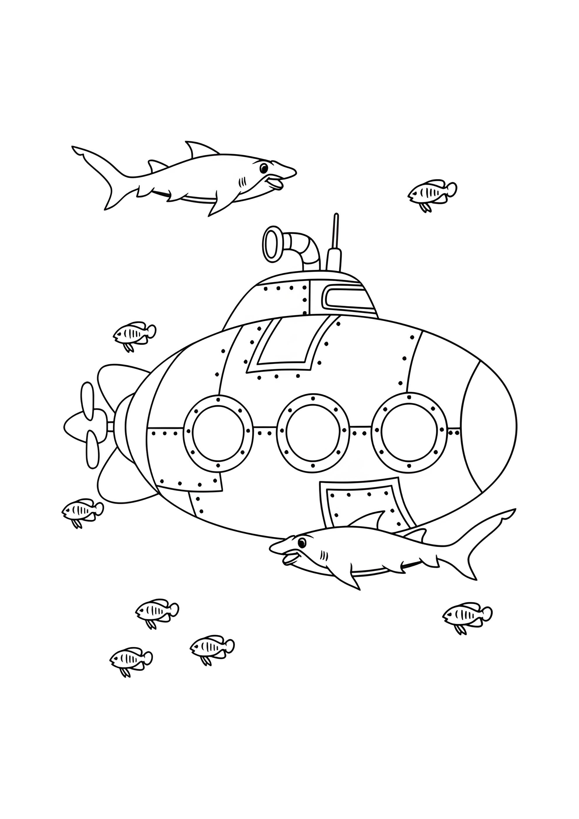 Раскраска Субмарина в подводном мире