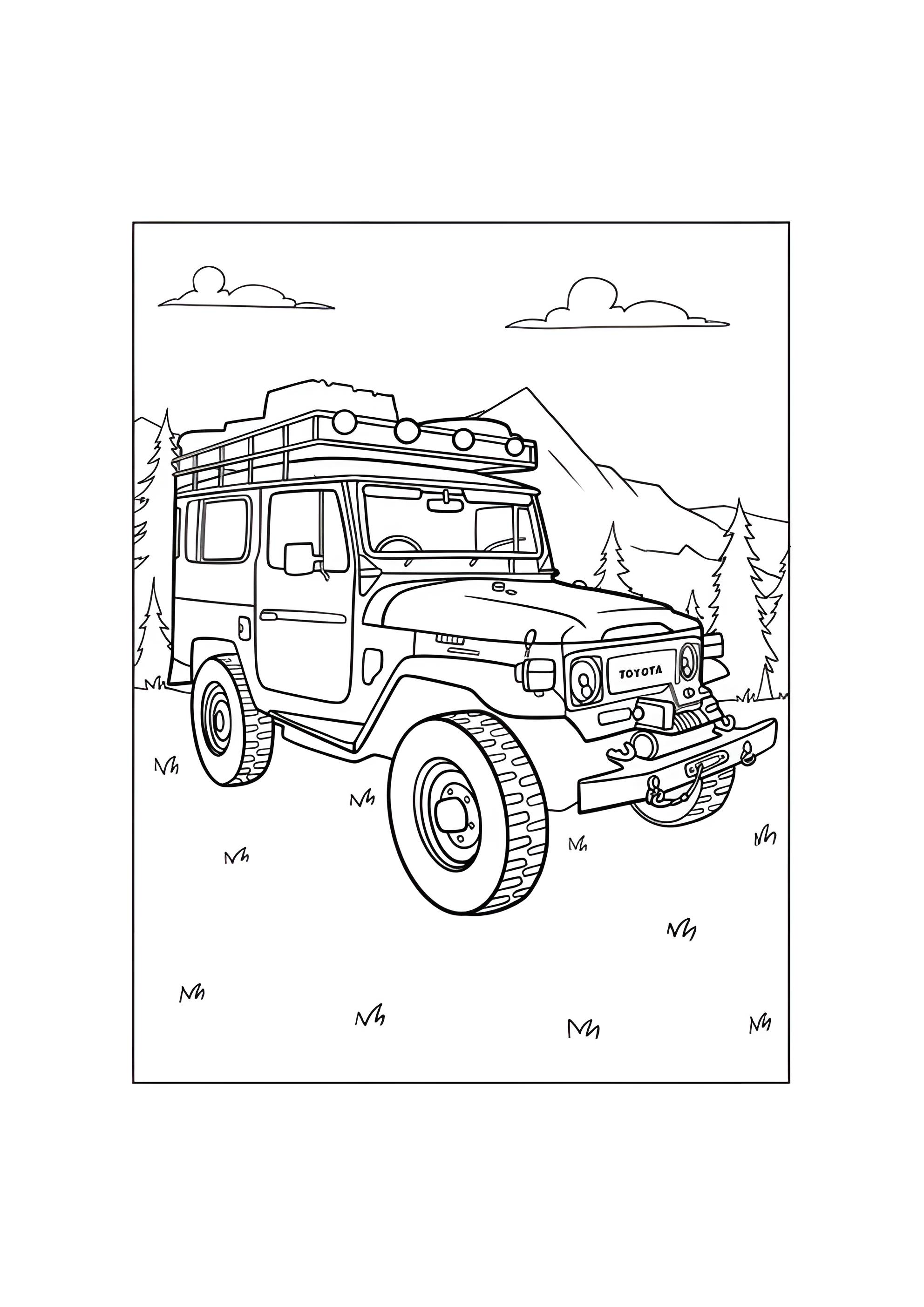 Раскраска Тойота Ленд Крузер в лесу
