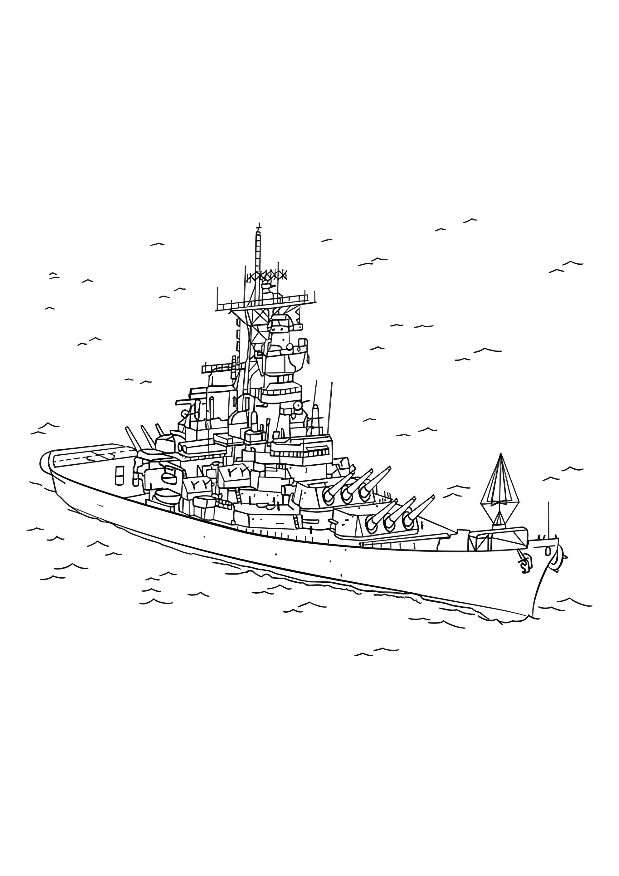 Раскраска Военный корабль с пушками