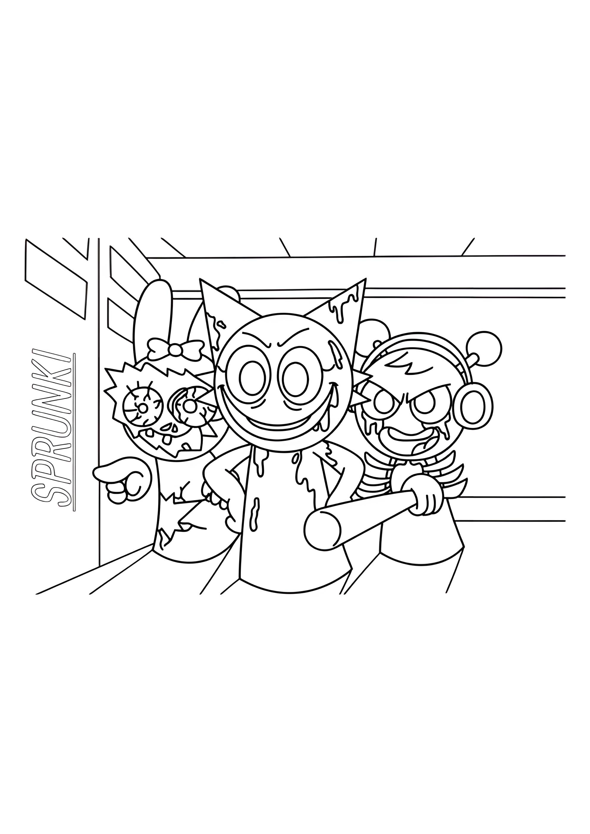 Раскраска Злые хоррор Спрунки