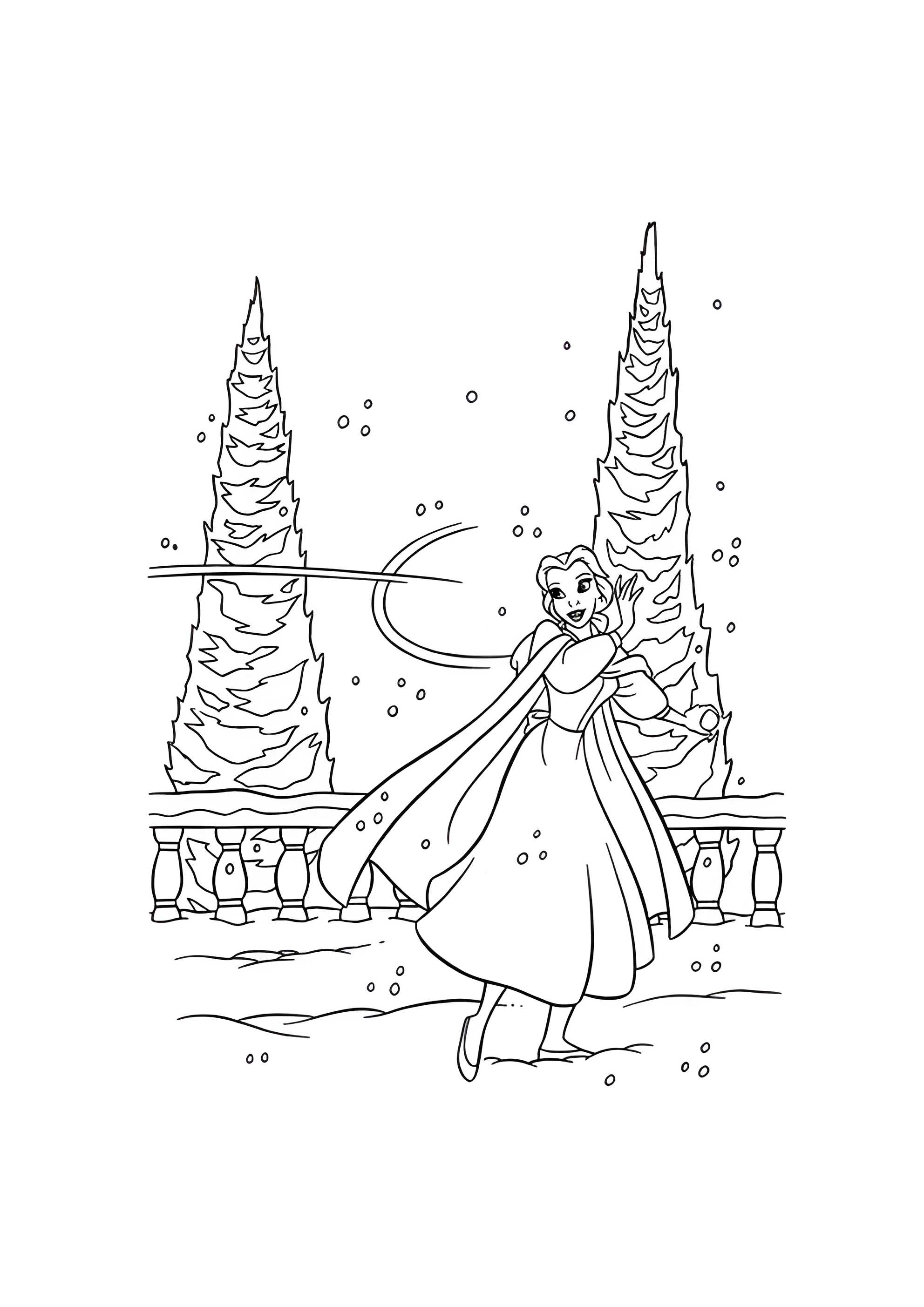 Раскраска Белль играет в снежки