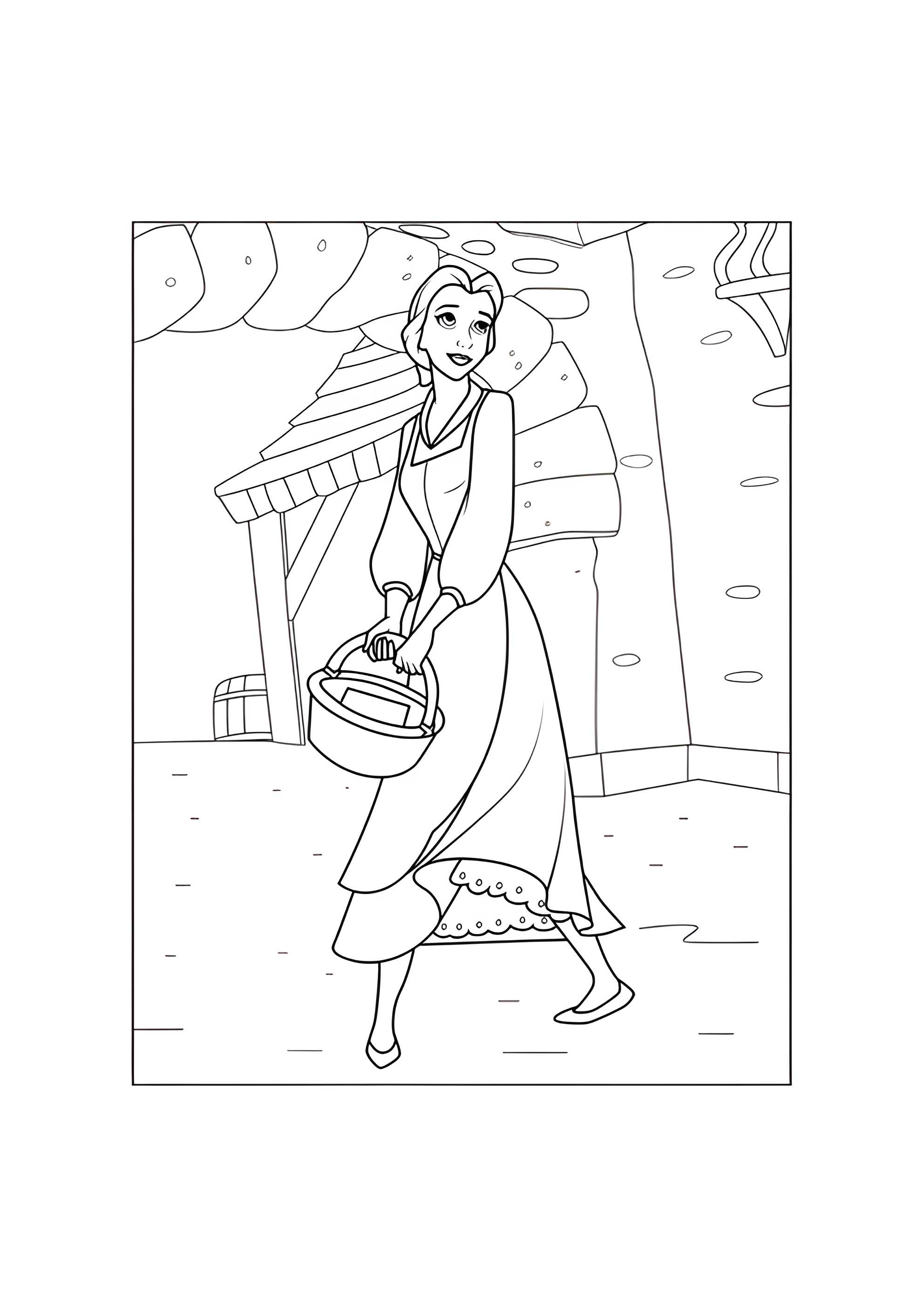 Раскраска Белль с корзинкой