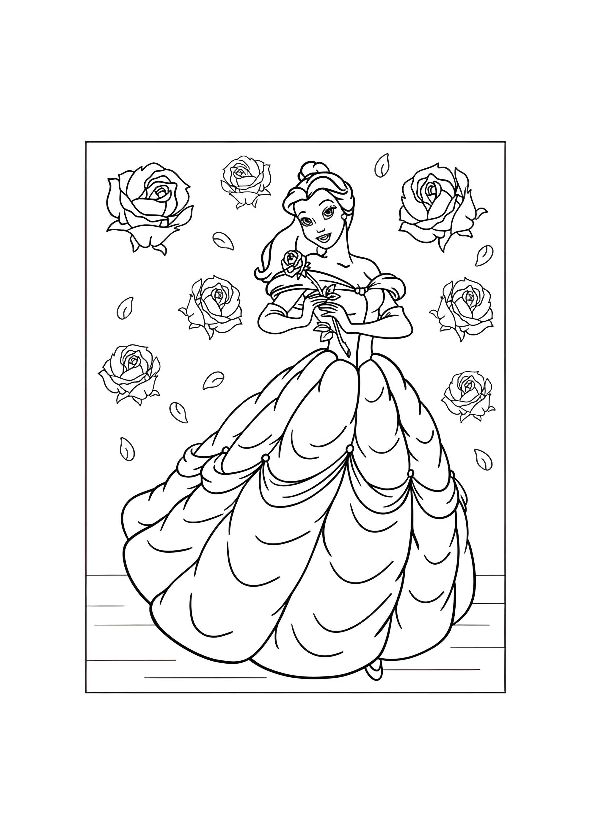 Раскраска Белль с розой