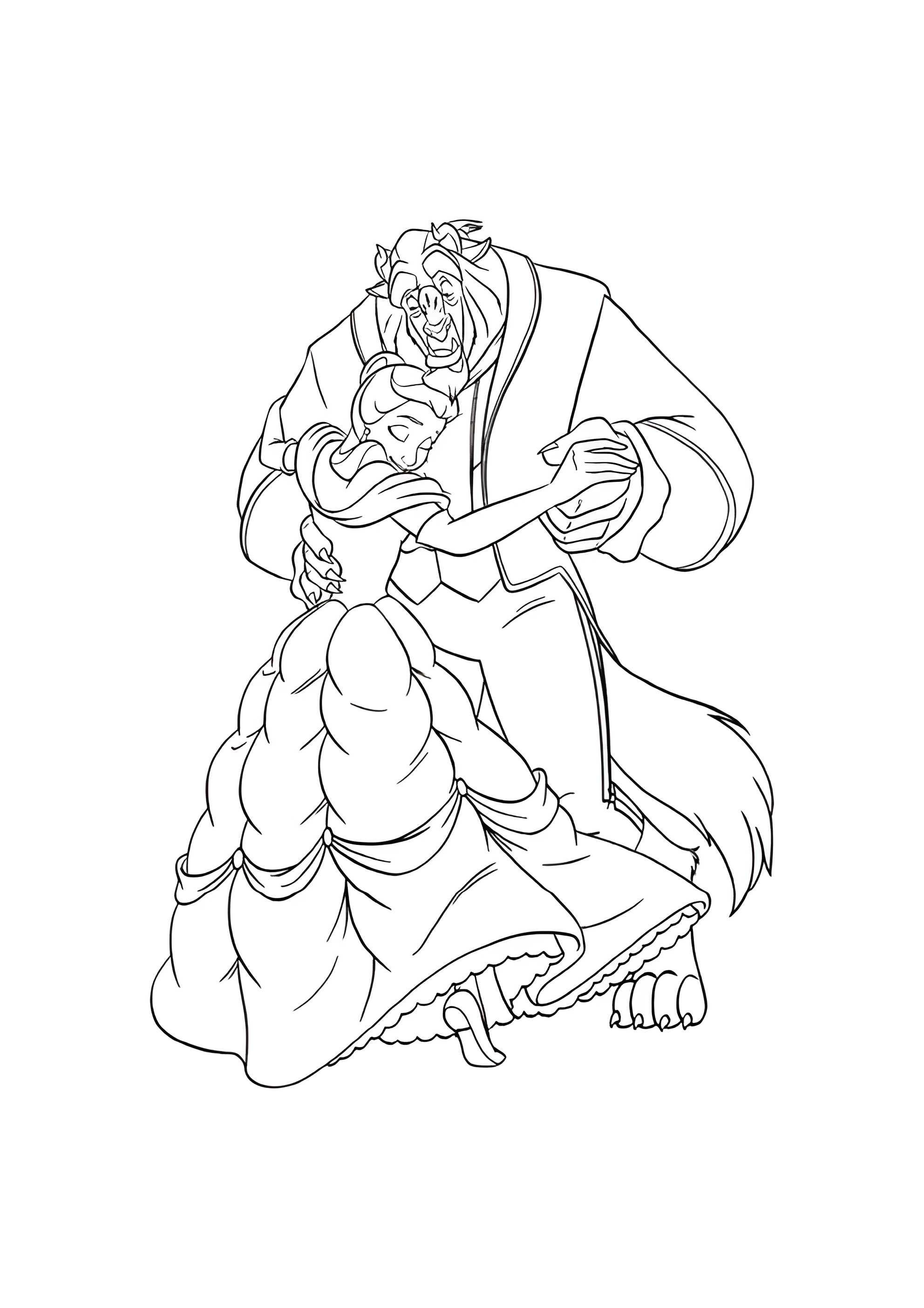 Раскраска Белль танцует с Чудовищем