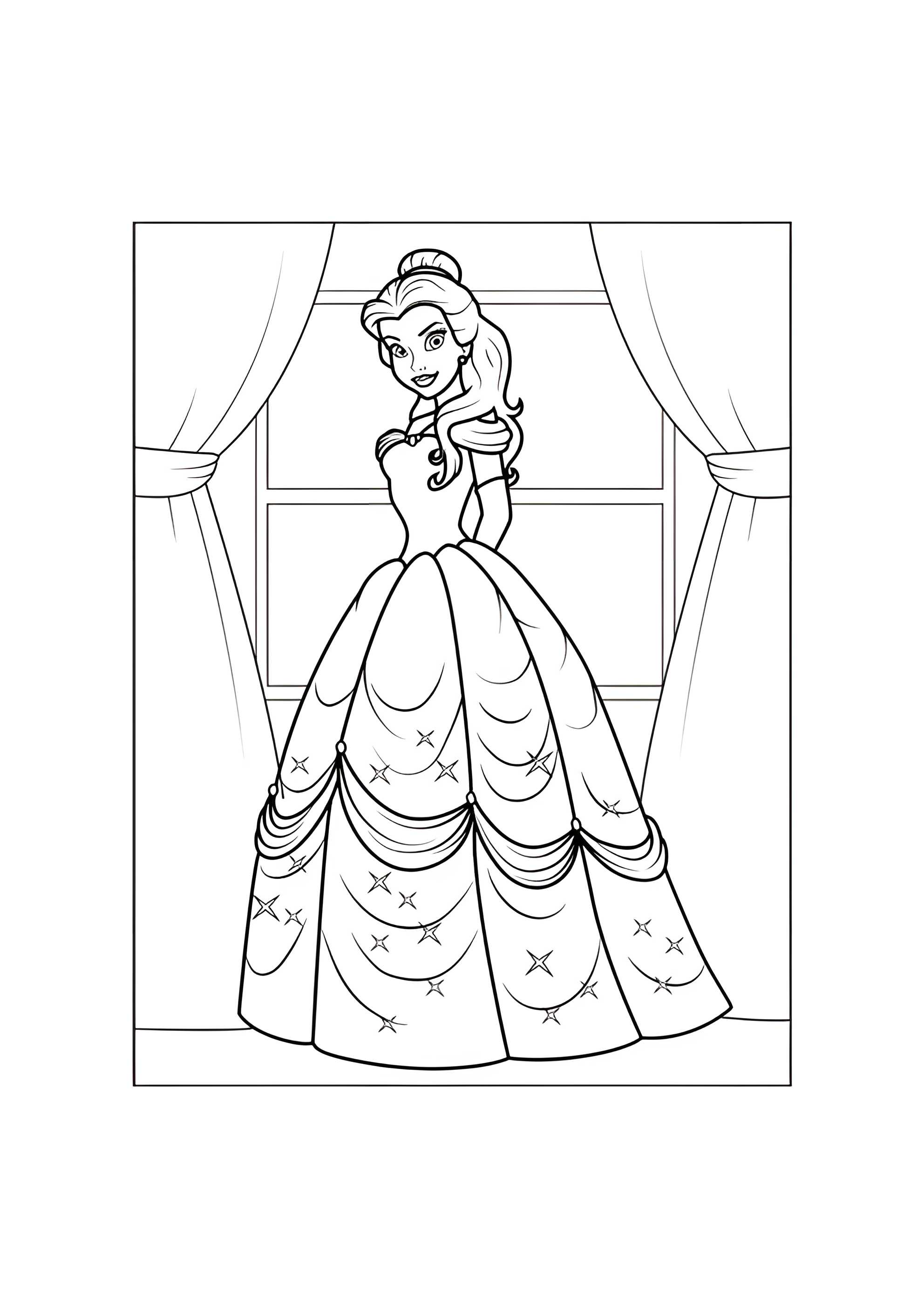 Раскраска Белль в бальном платье