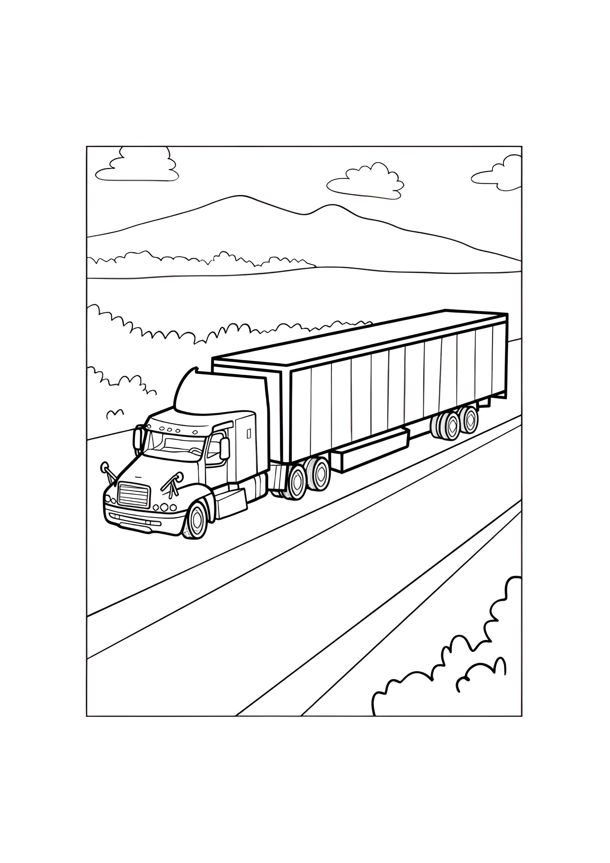 Раскраска Большая фура на трассе