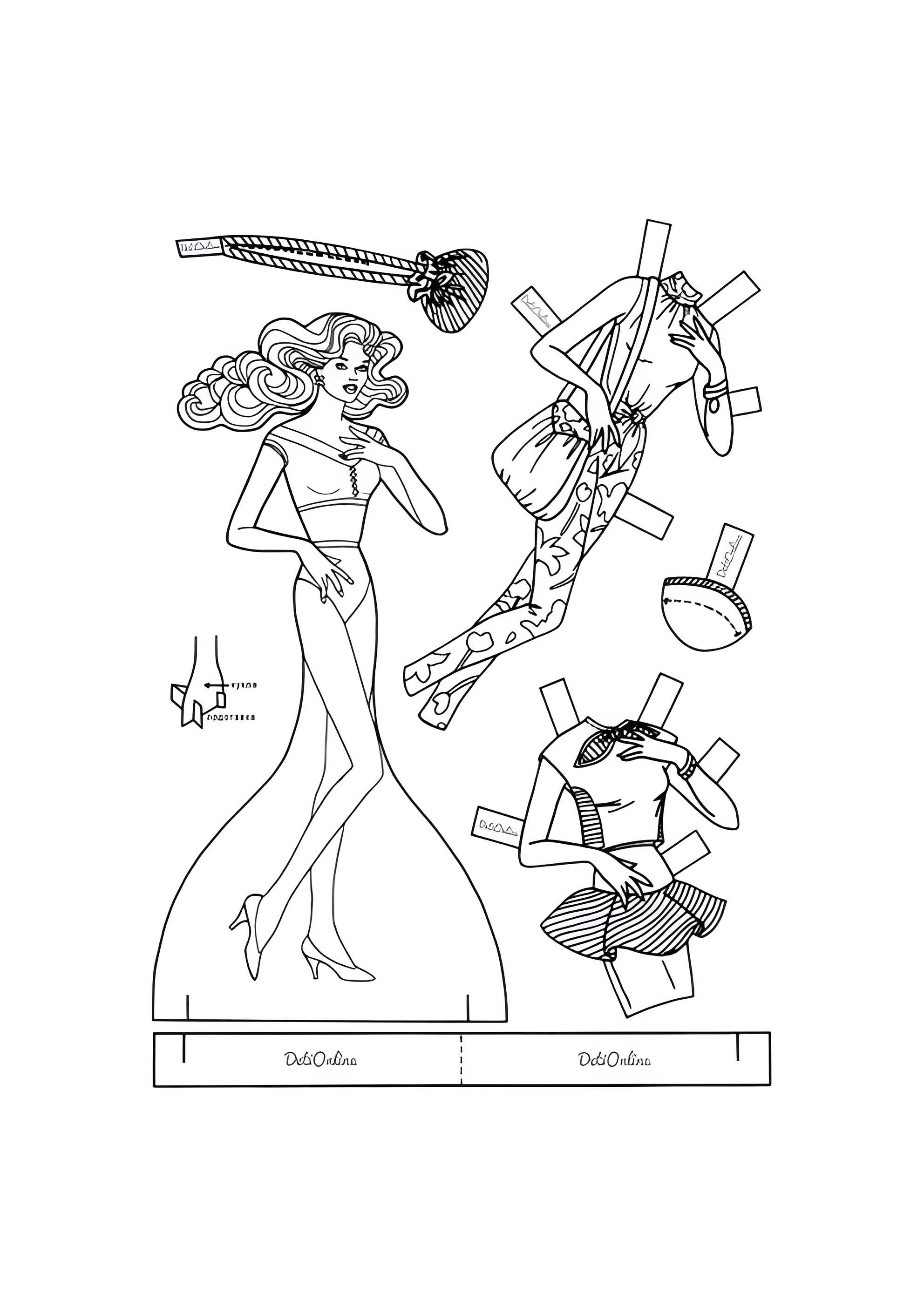 Раскраска Бумажная кукла Барби для вырезания