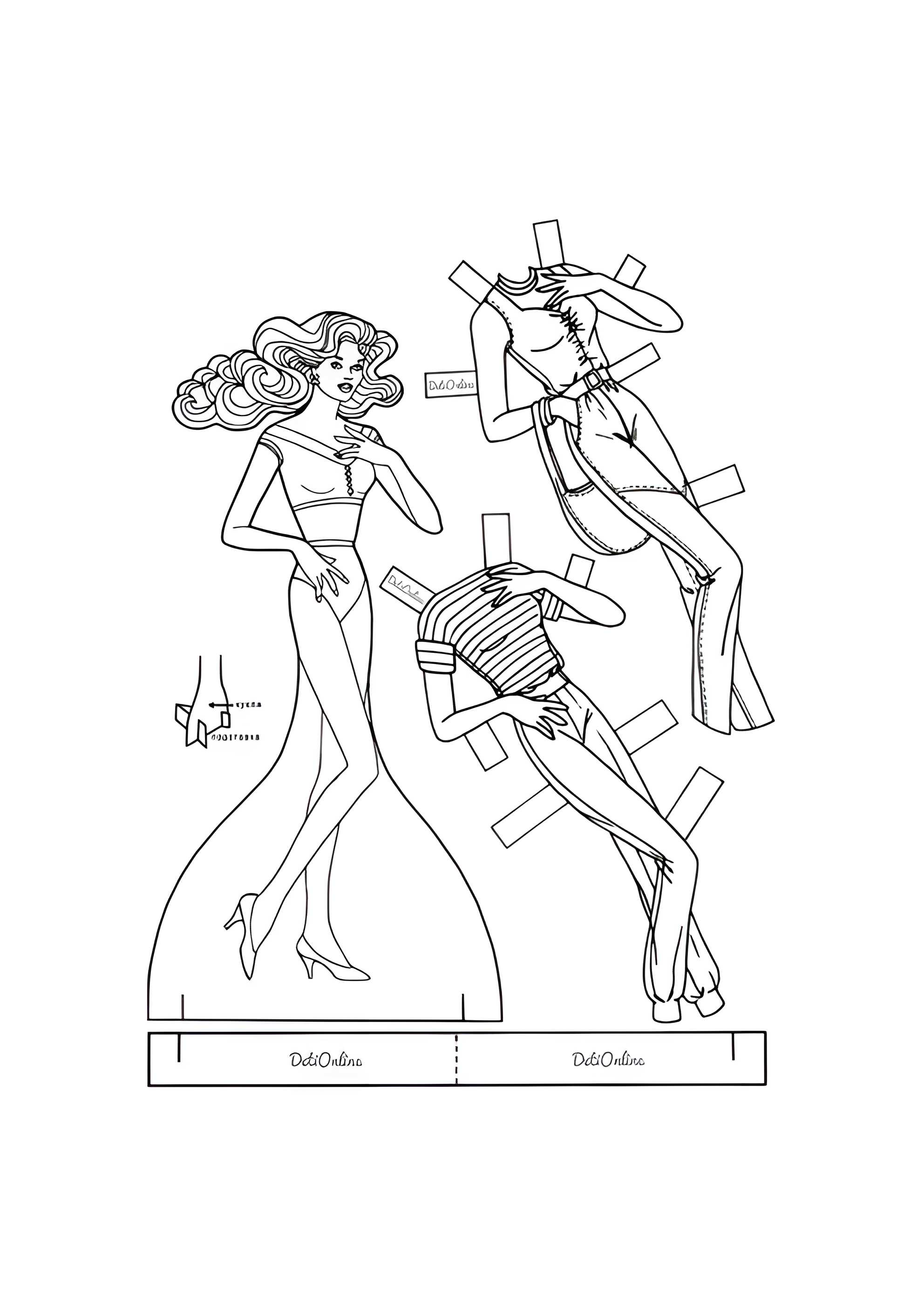 Раскраска Бумажная кукла Барби с красивыми нарядами