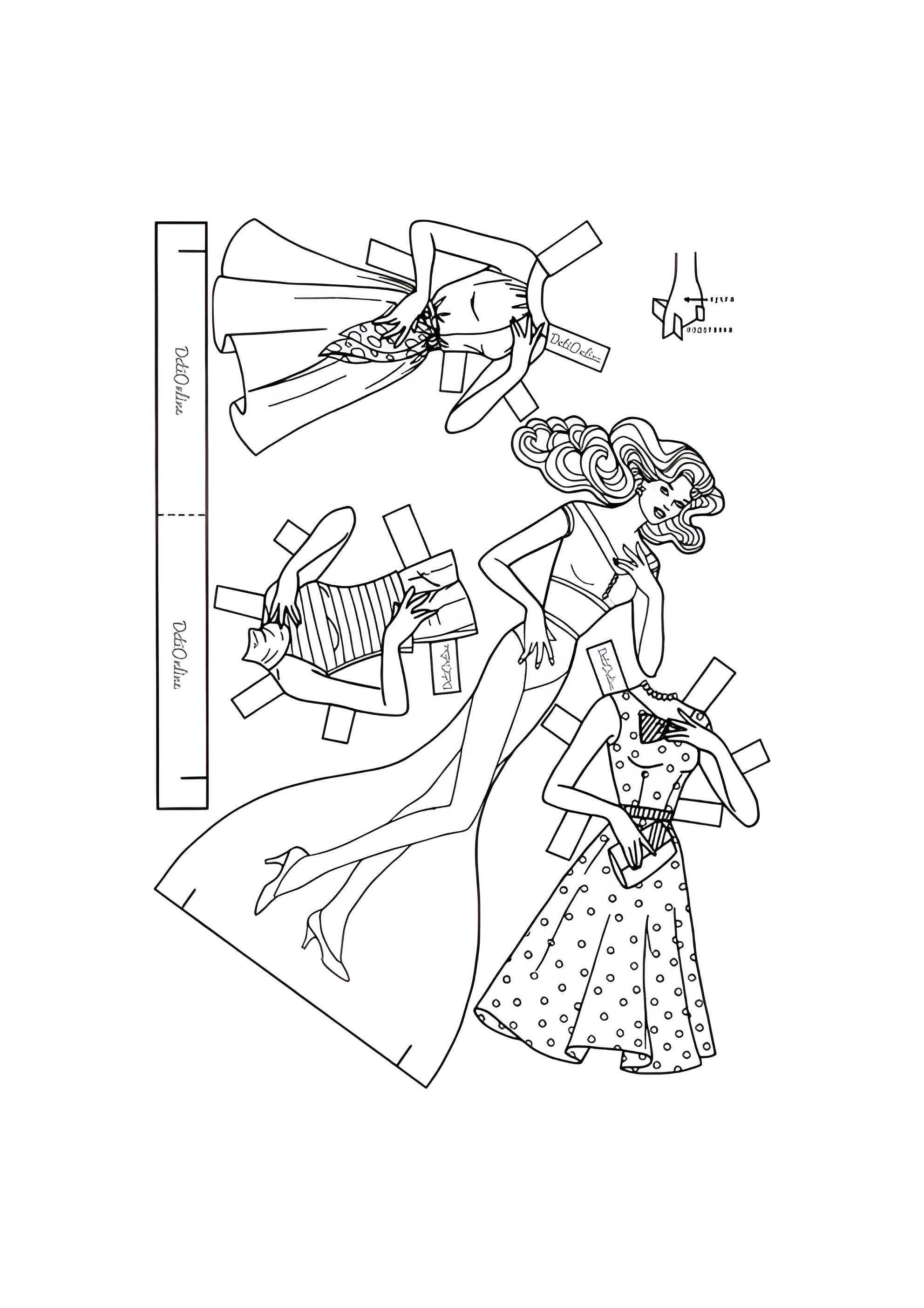 Раскраска Бумажная кукла Барби с летней одеждой