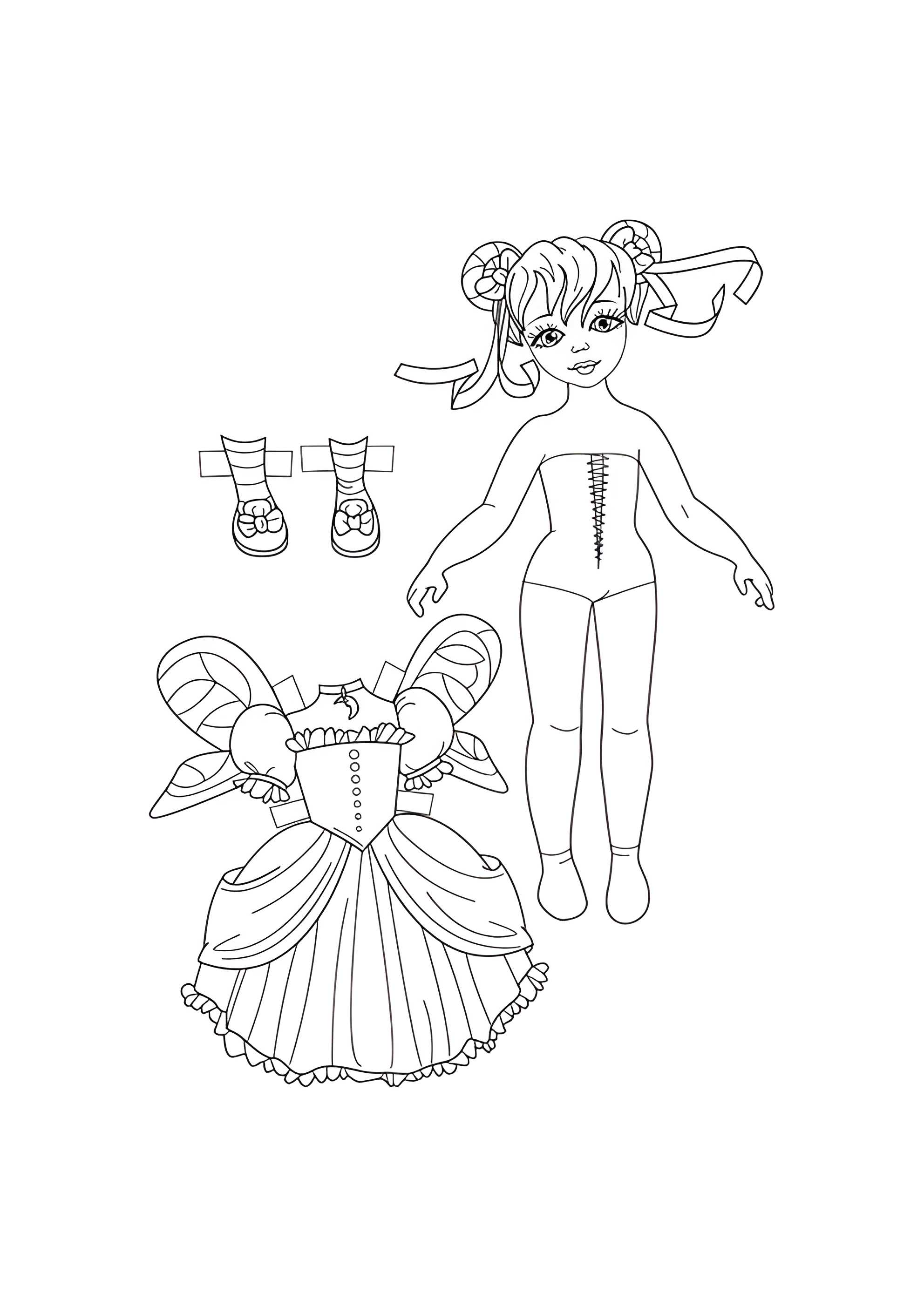 Раскраска Бумажная кукла девочка-фея Вероника