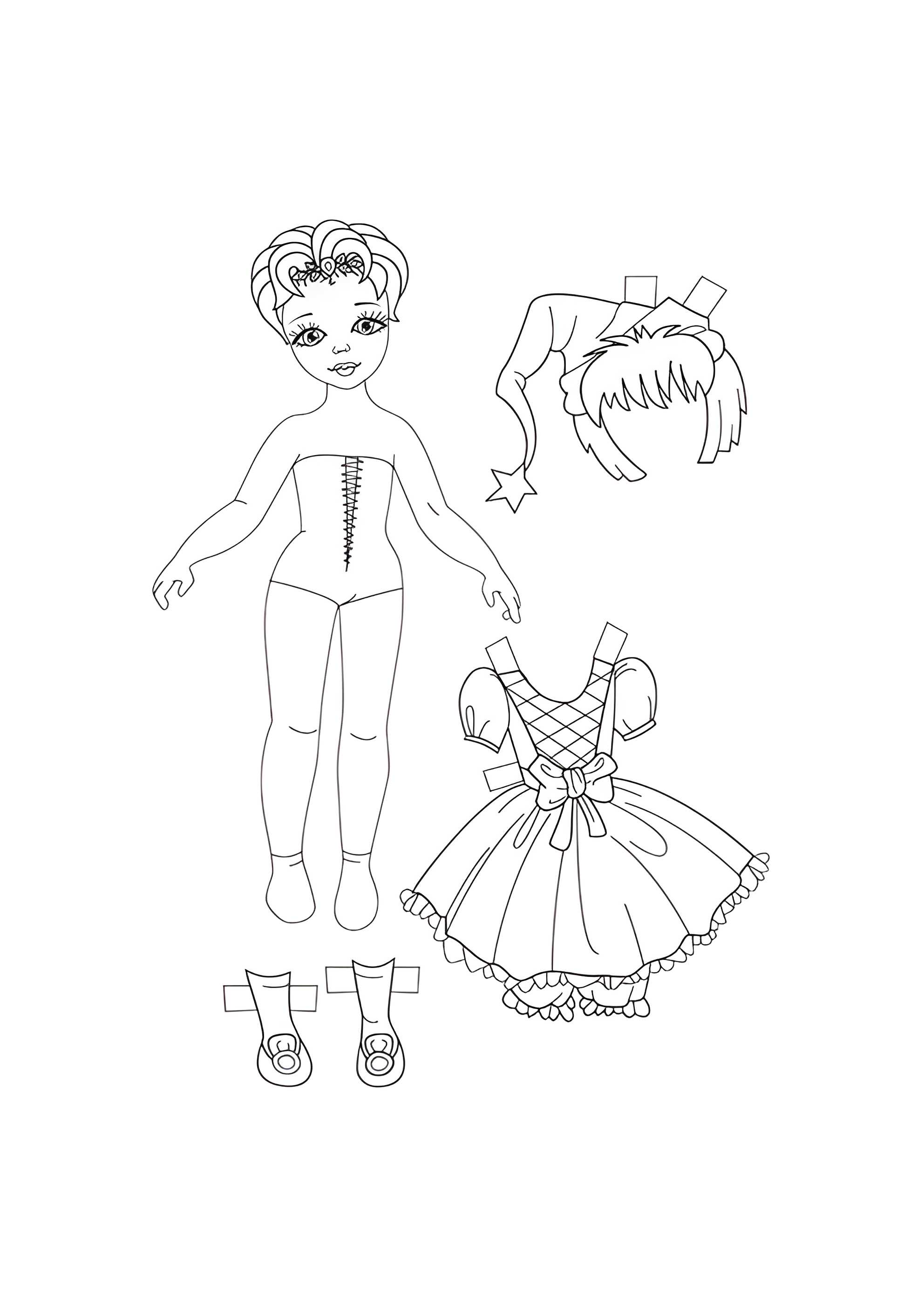 Раскраска Бумажная кукла девочка Мария