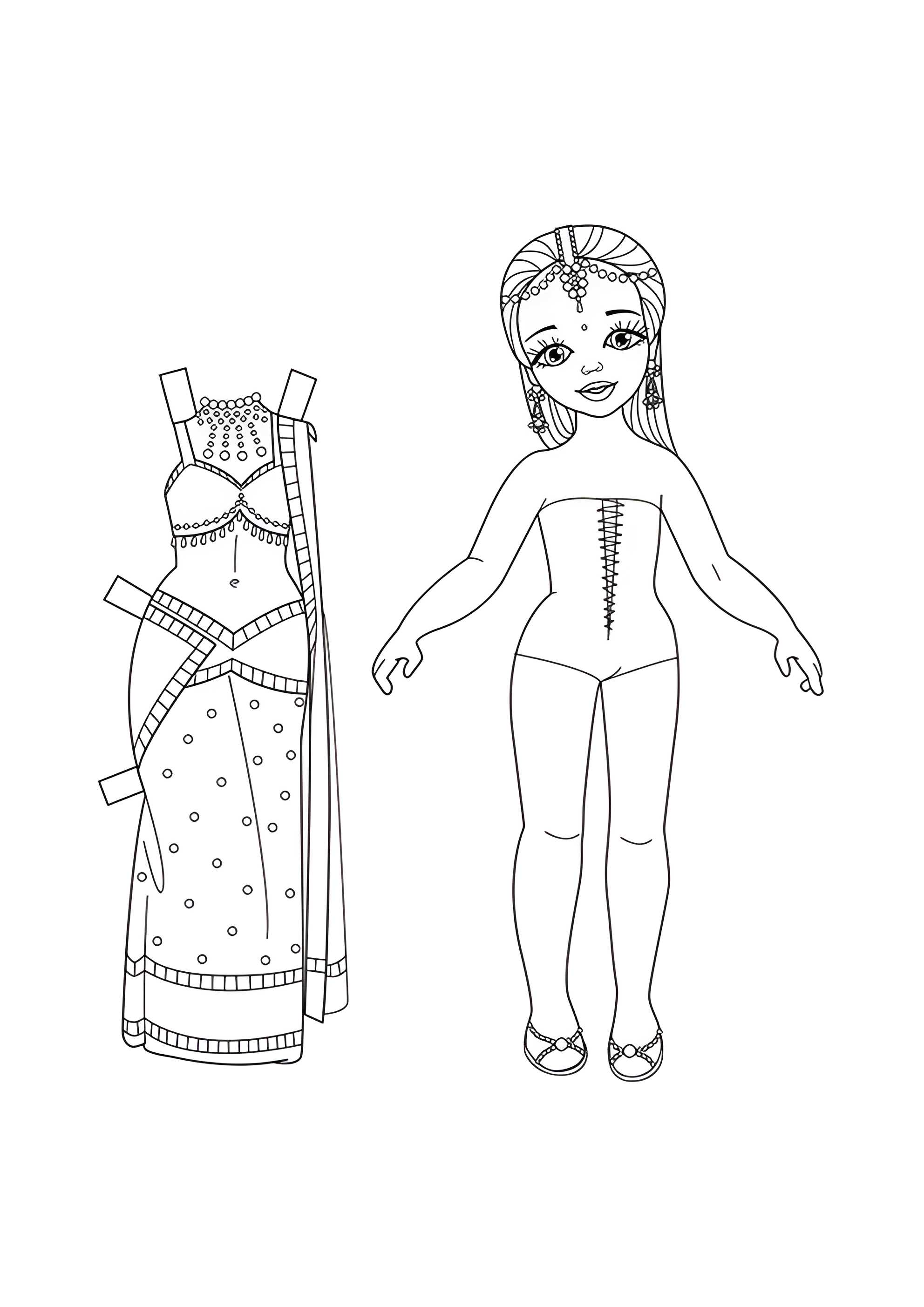Раскраска Бумажная кукла девочка Шанти из Индии