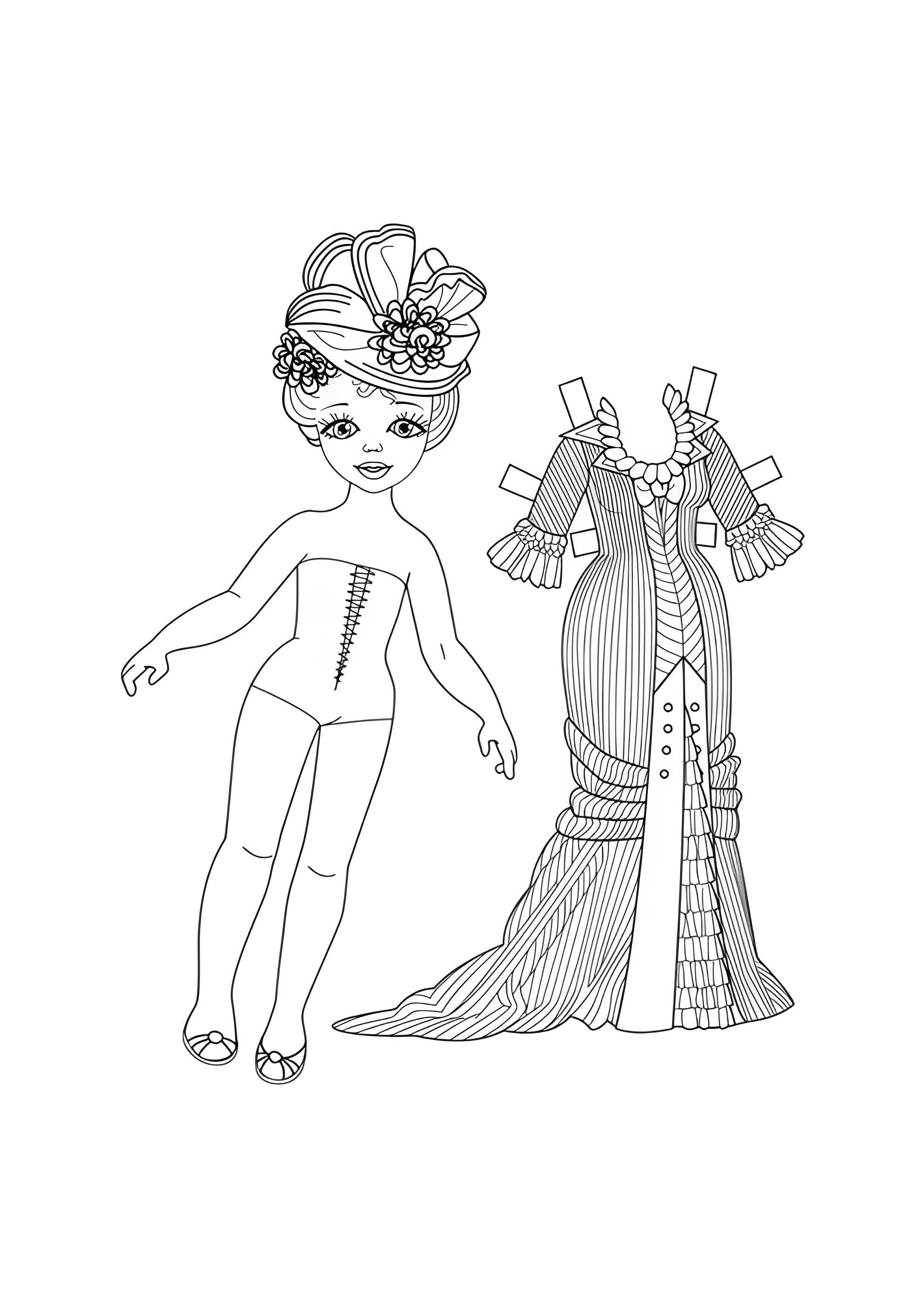 Раскраска Бумажная кукла девочка Ванесса