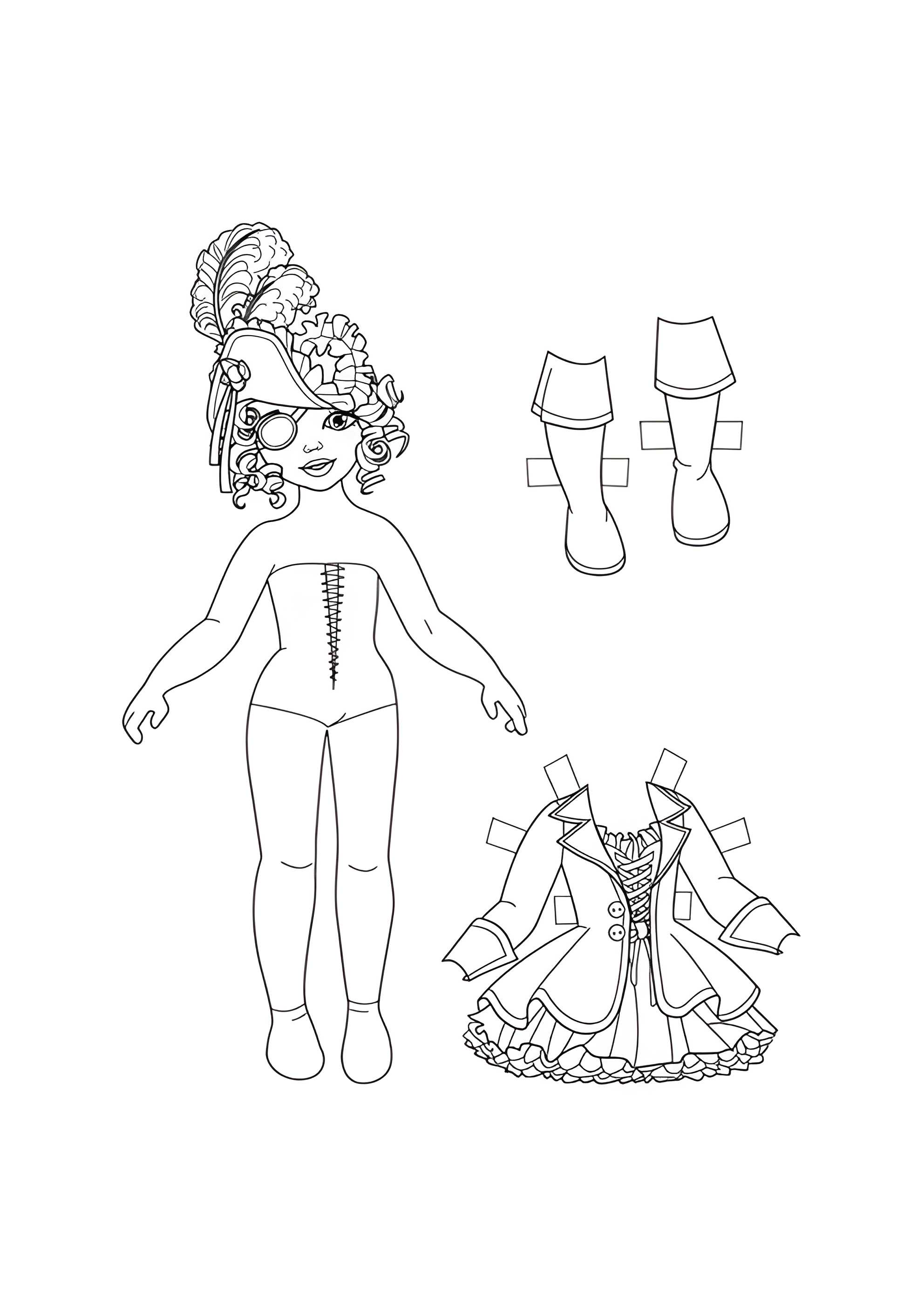 Раскраска Бумажная кукла девочка Варя с одеждой пирата