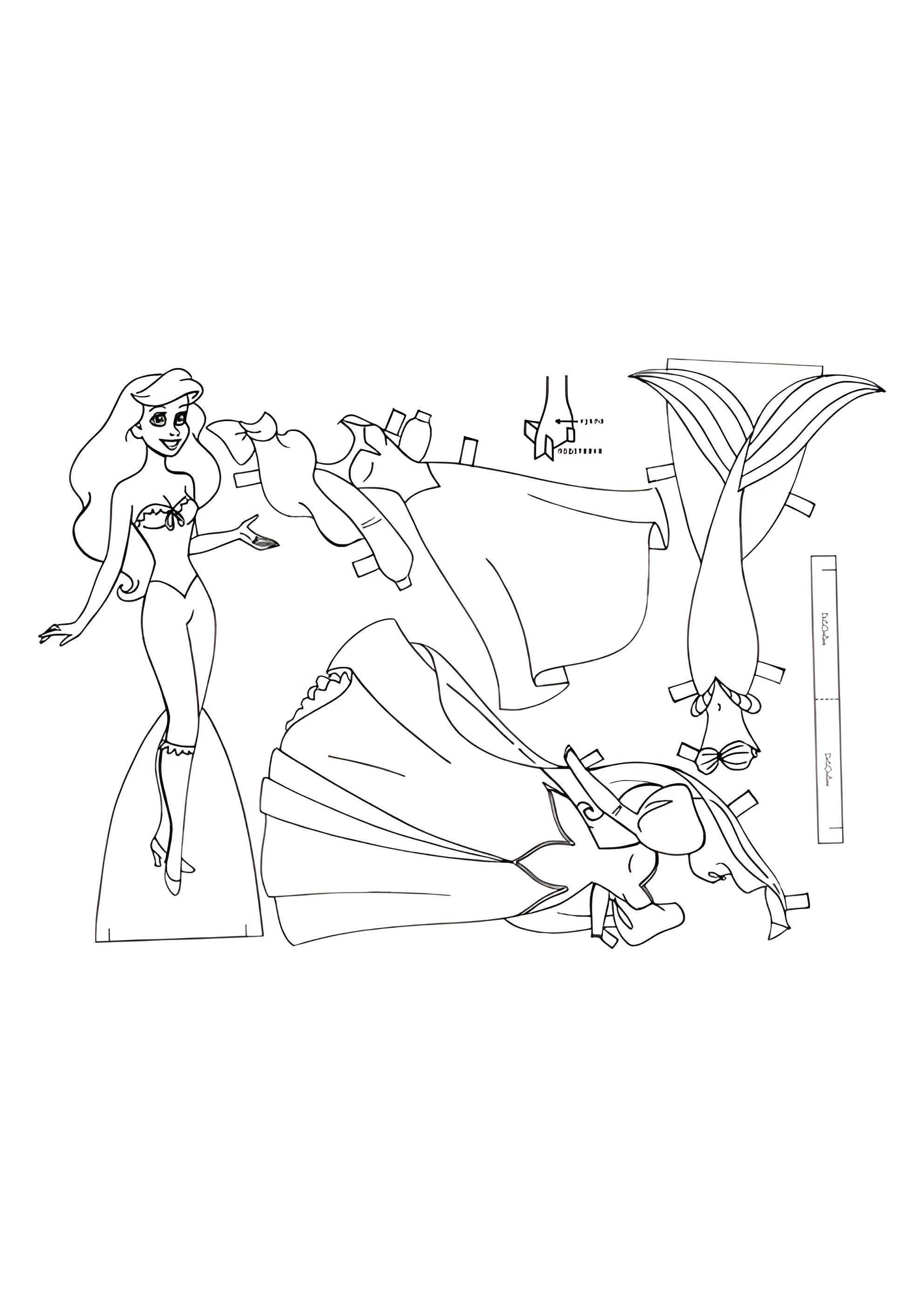 Раскраска Бумажная кукла Дисней принцесса Ариэль