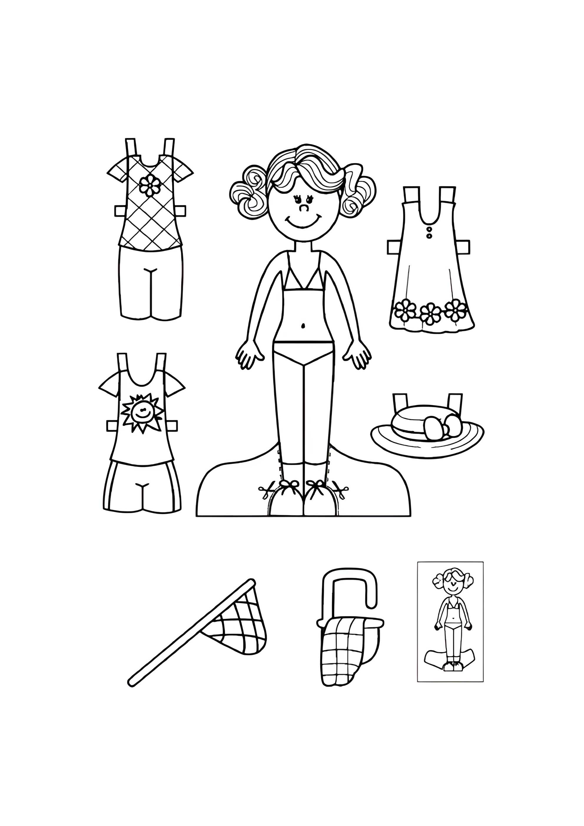 Раскраска Бумажная кукла для малышей Анфиса с сачком