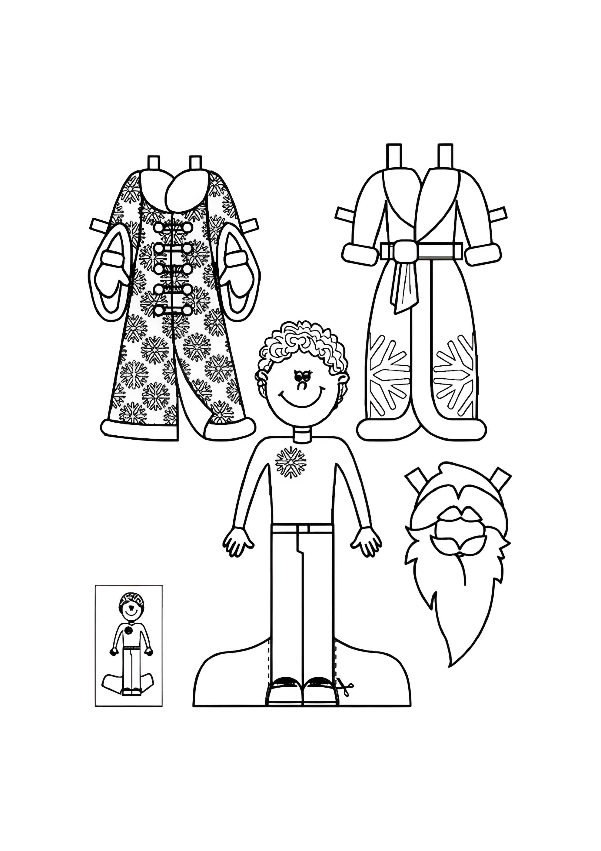 Раскраска Бумажная кукла для малышей Дед Мороз