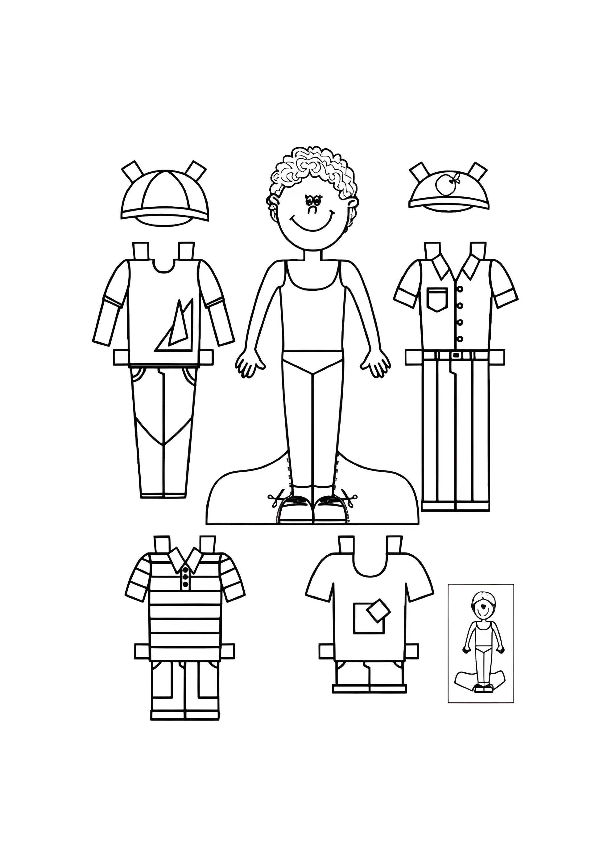 Раскраска Бумажная кукла для малышей мальчик Ваня с кепкой