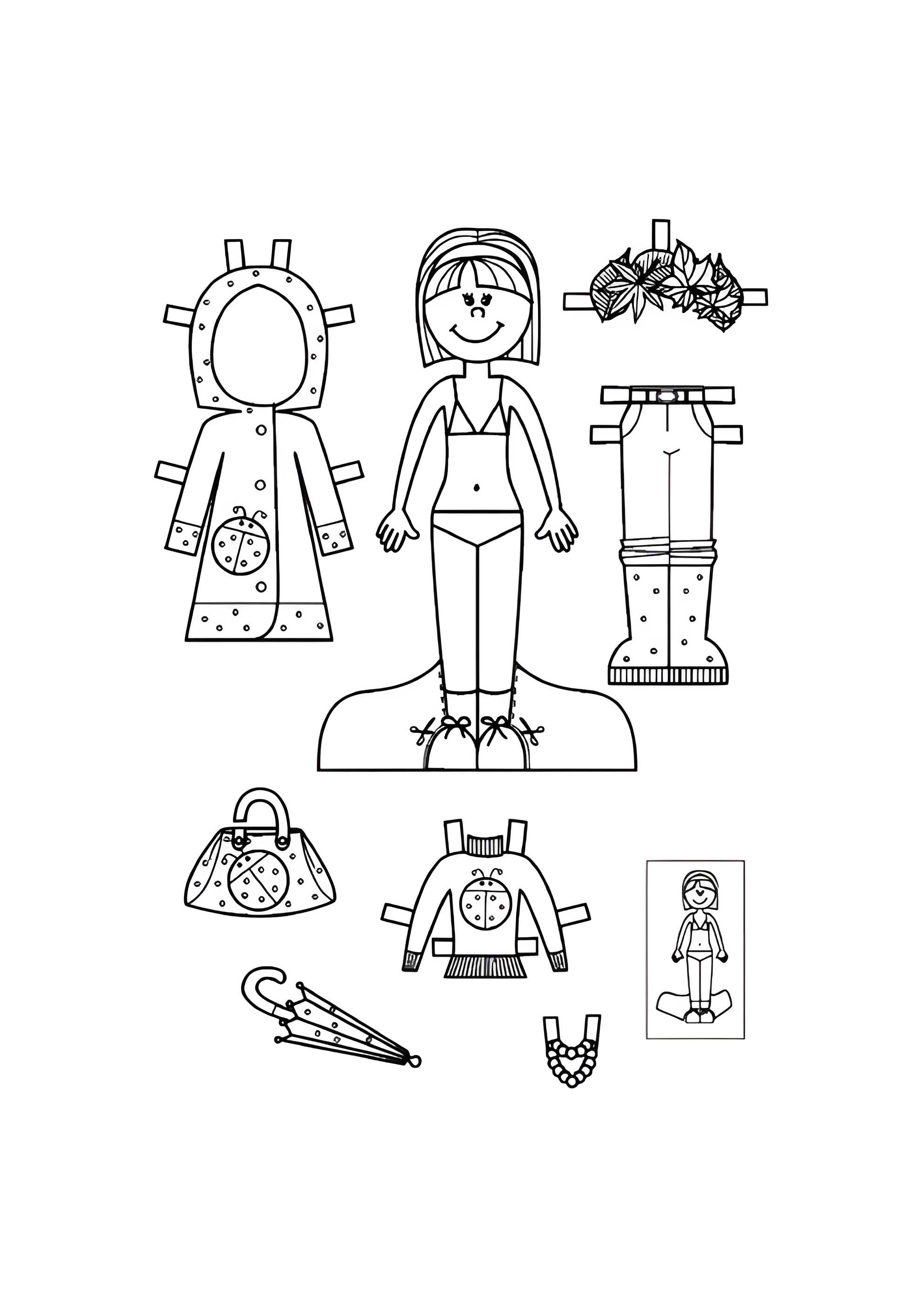 Раскраска Бумажная кукла для малышей Маринетт с зонтиком