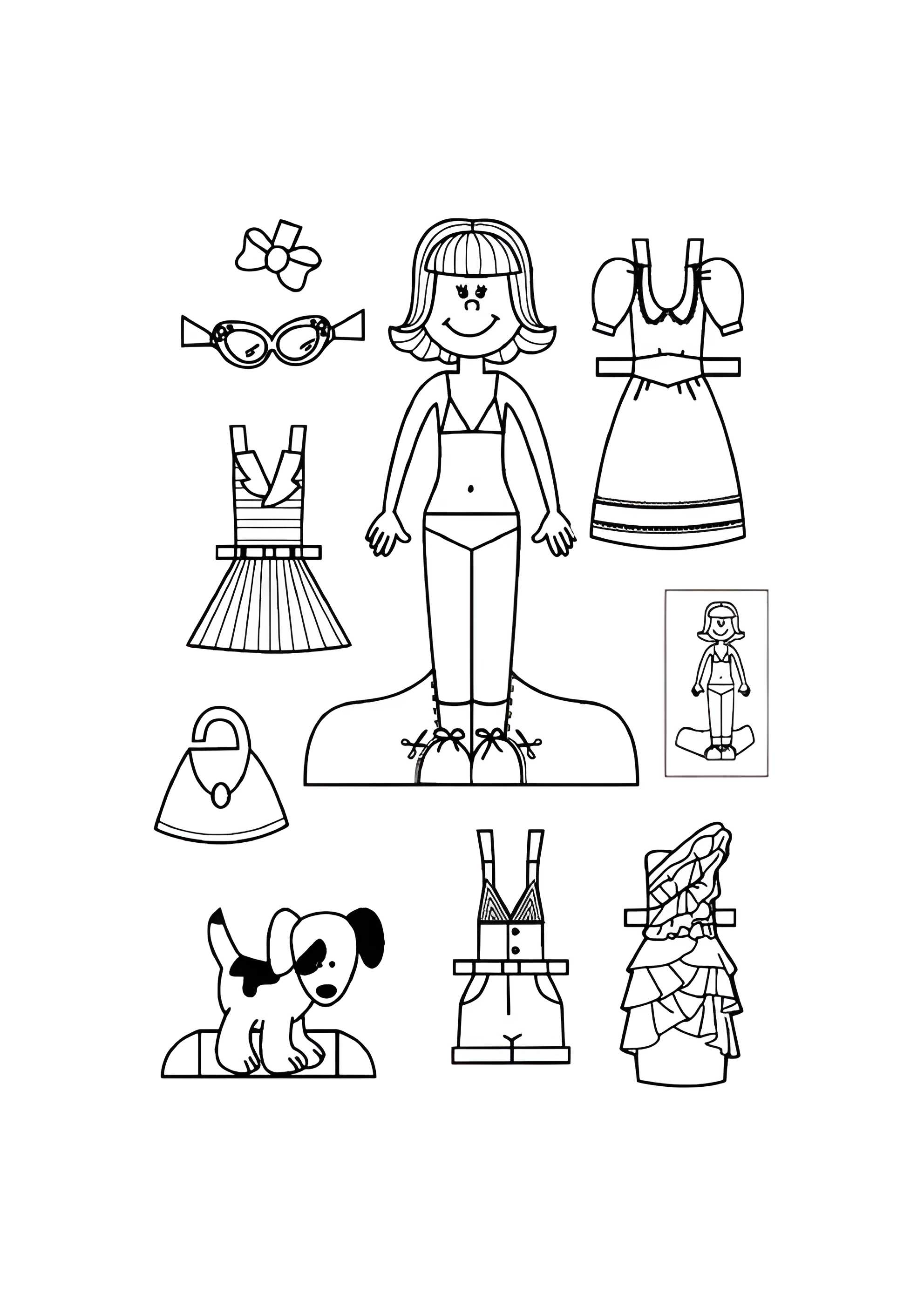 Раскраска Бумажная кукла для малышей Настя с собачкой