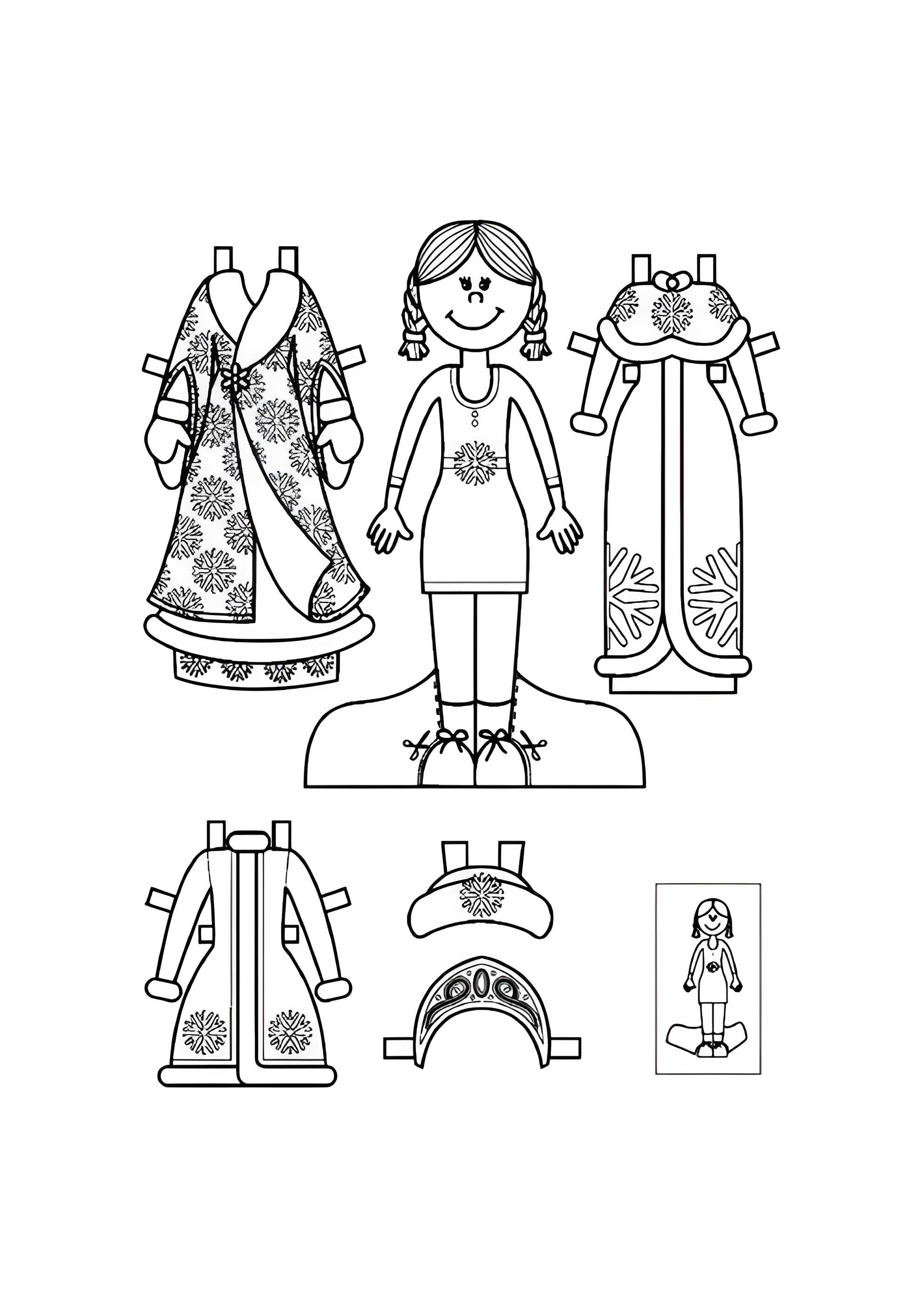 Раскраска Бумажная кукла для малышей Снегурочка