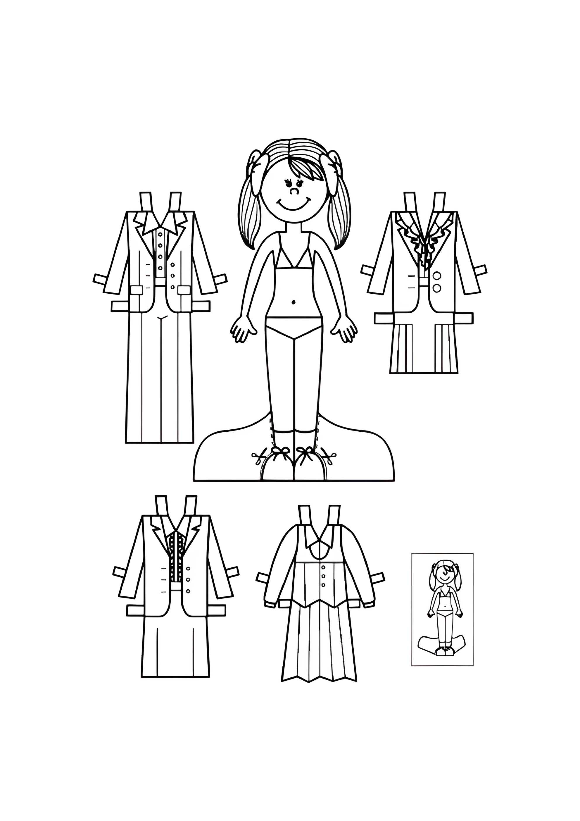 Раскраска Бумажная кукла для малышей Василиса школьница