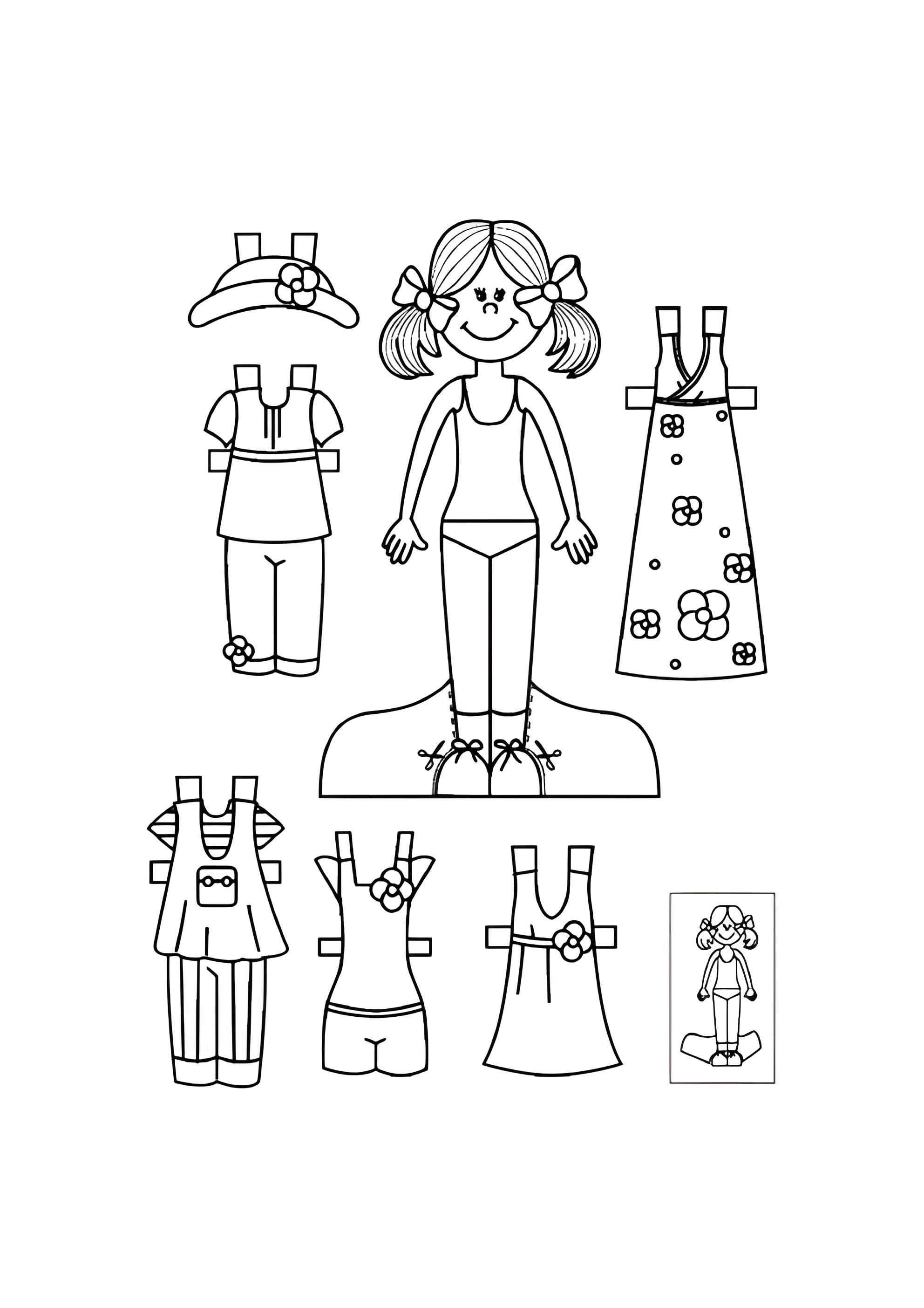 Раскраска Бумажная кукла для малышей Вика со шляпкой