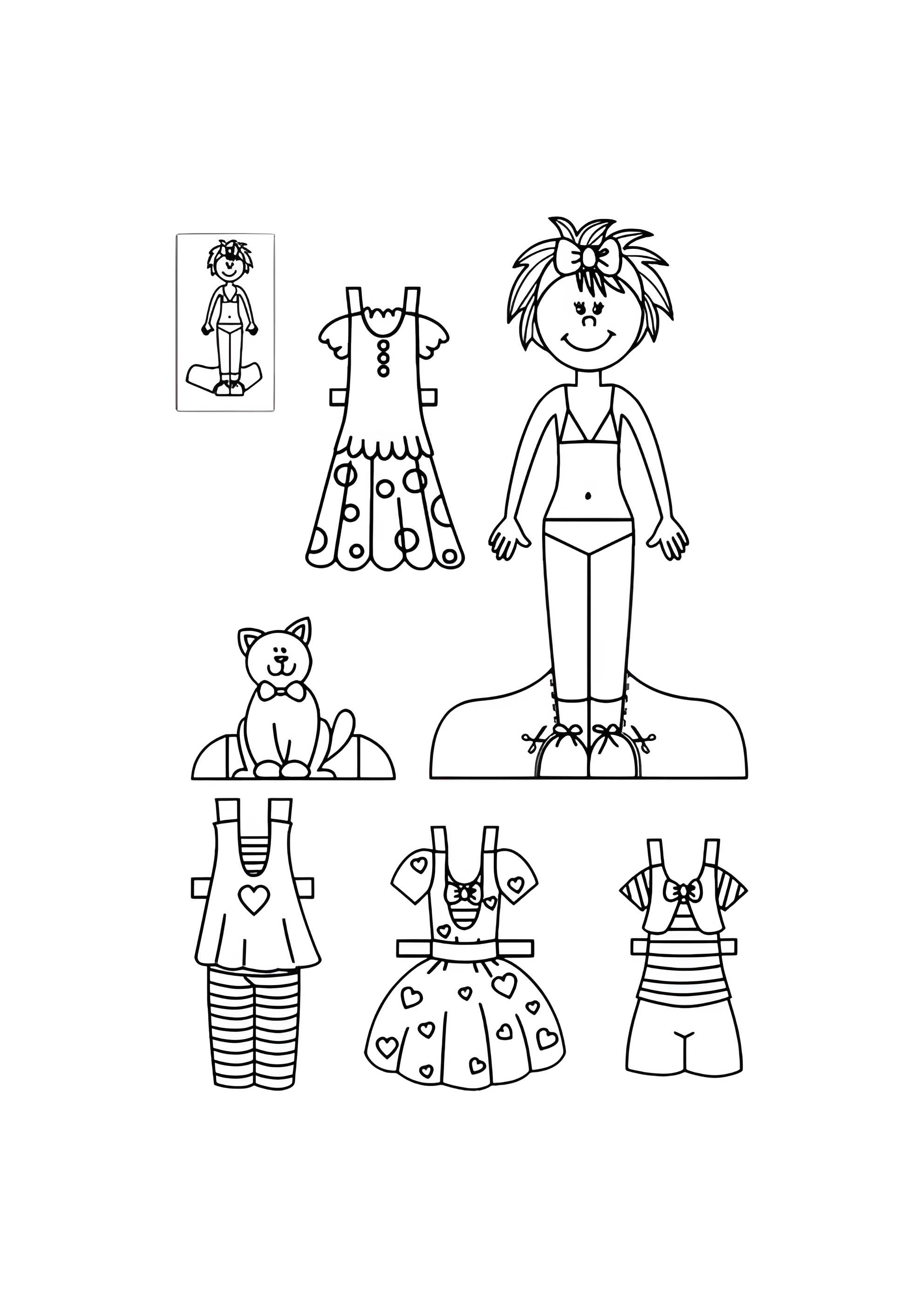 Раскраска Бумажная кукла для малышей Юля с котиком