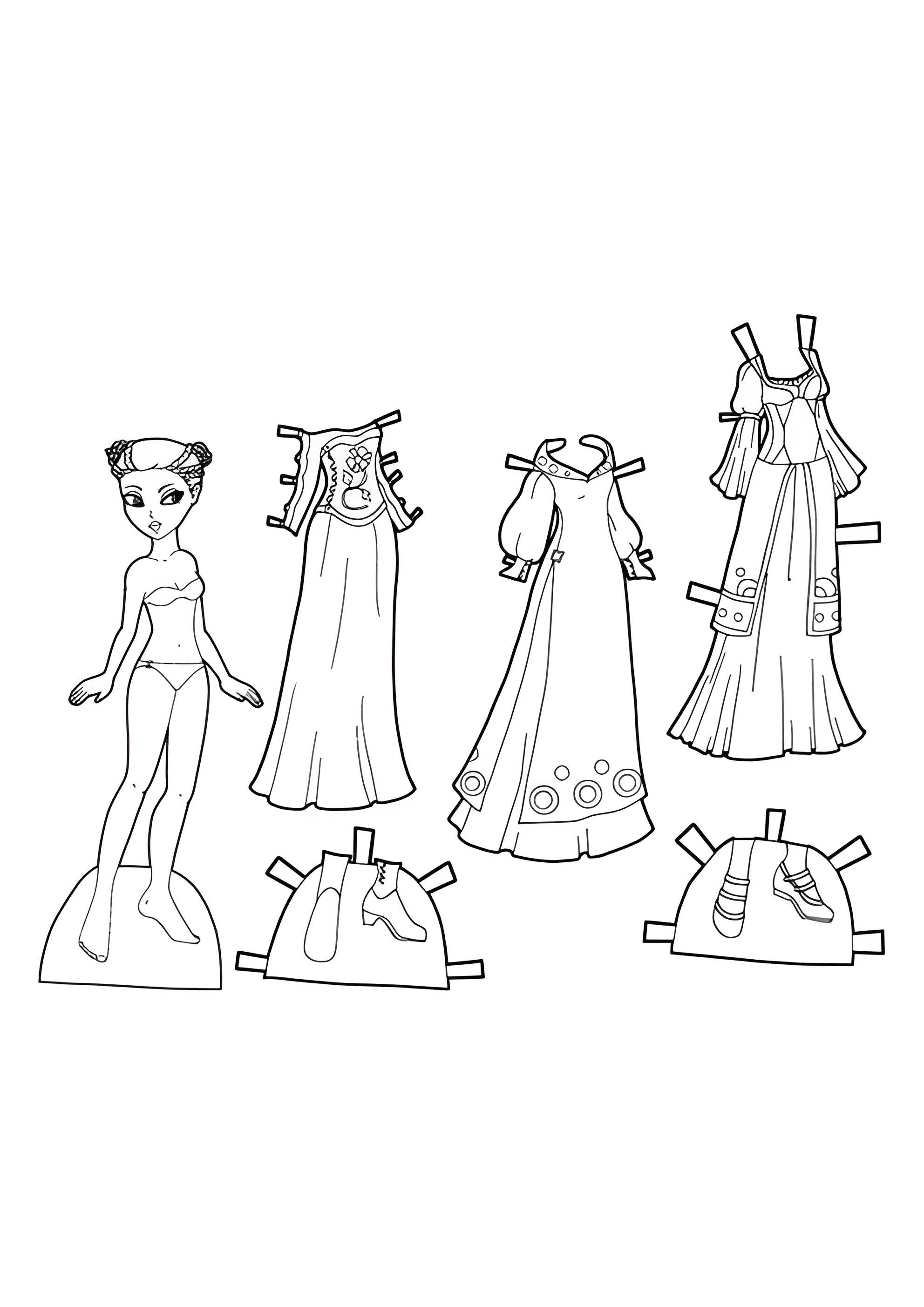 Раскраска Бумажная кукла принцесса в розовом