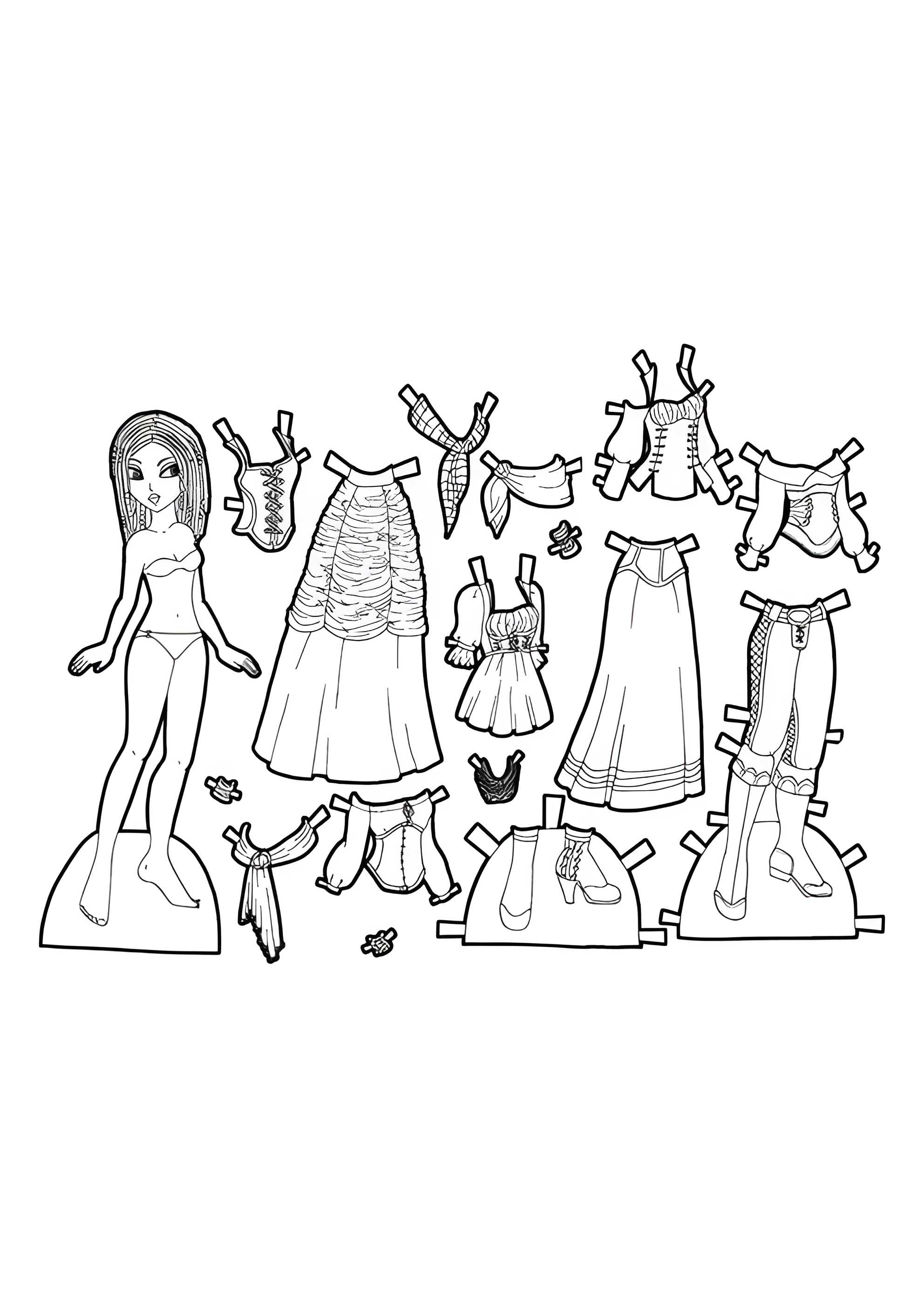 Раскраска Бумажная кукла с цыганскими нарядами