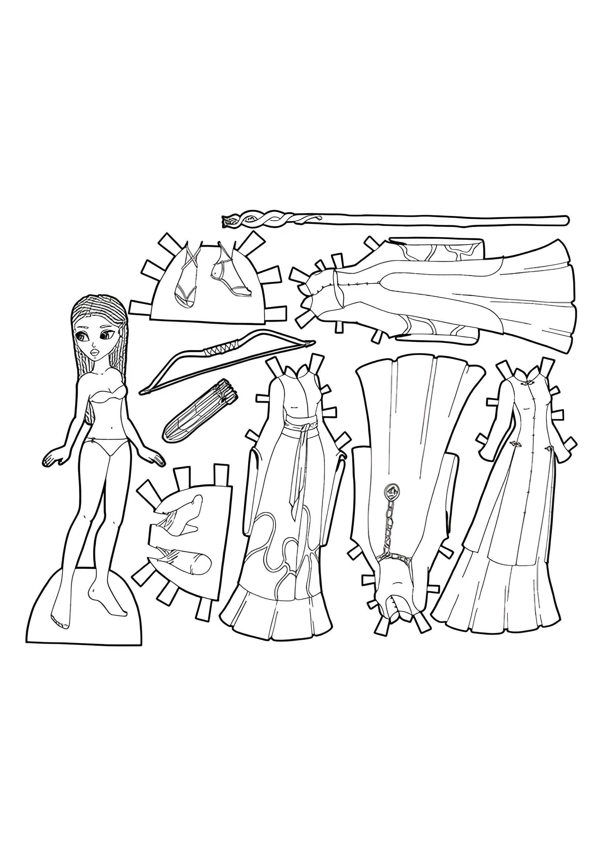 Раскраска Бумажная кукла с эльфийской одеждой