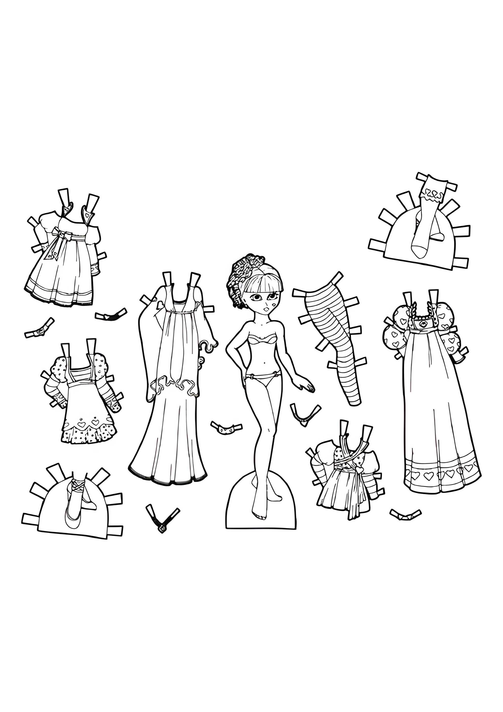 Раскраска Бумажная кукла с одеждой на День святого Валентина