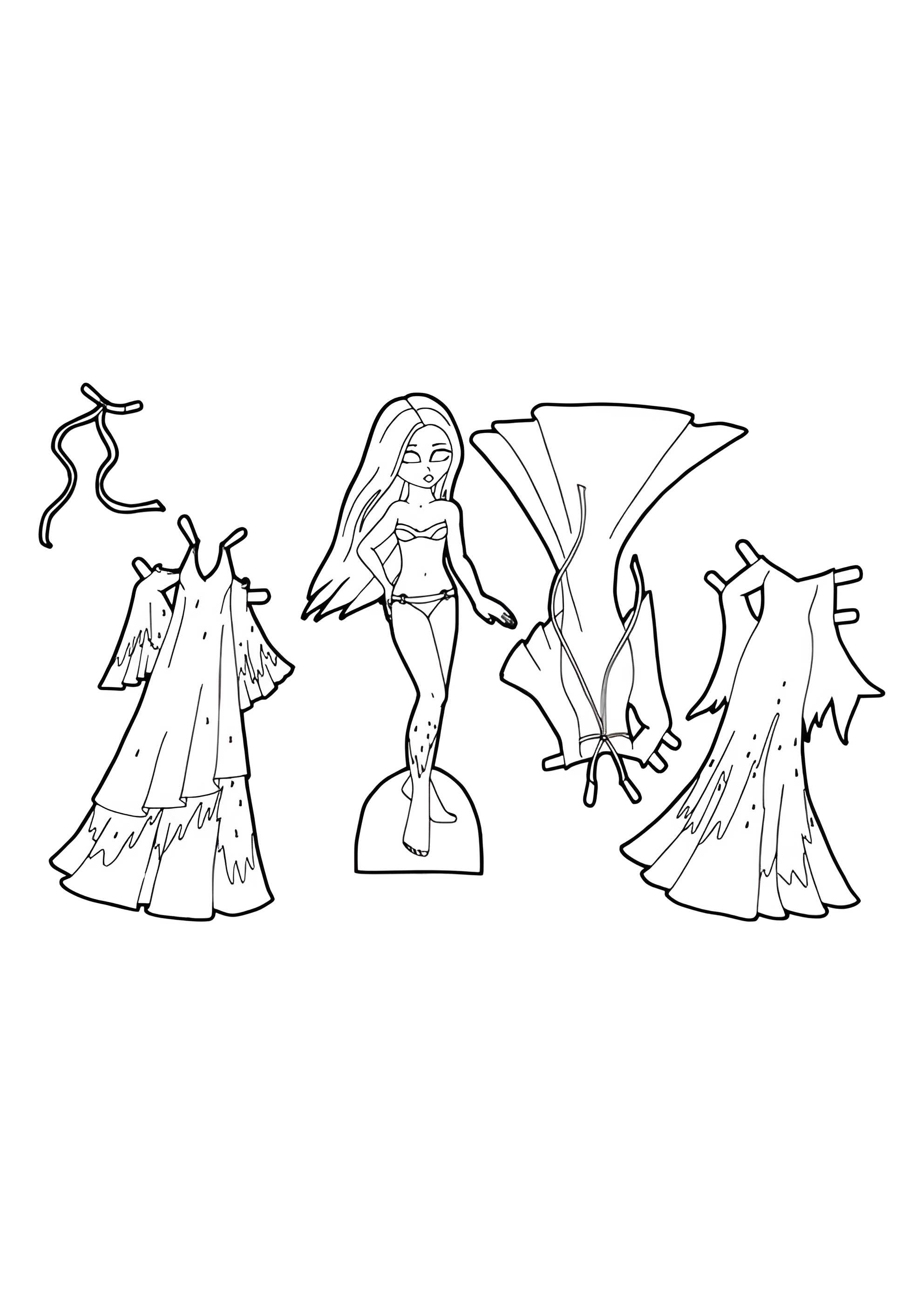 Раскраска Бумажная кукла с одеждой на Хэллоуин